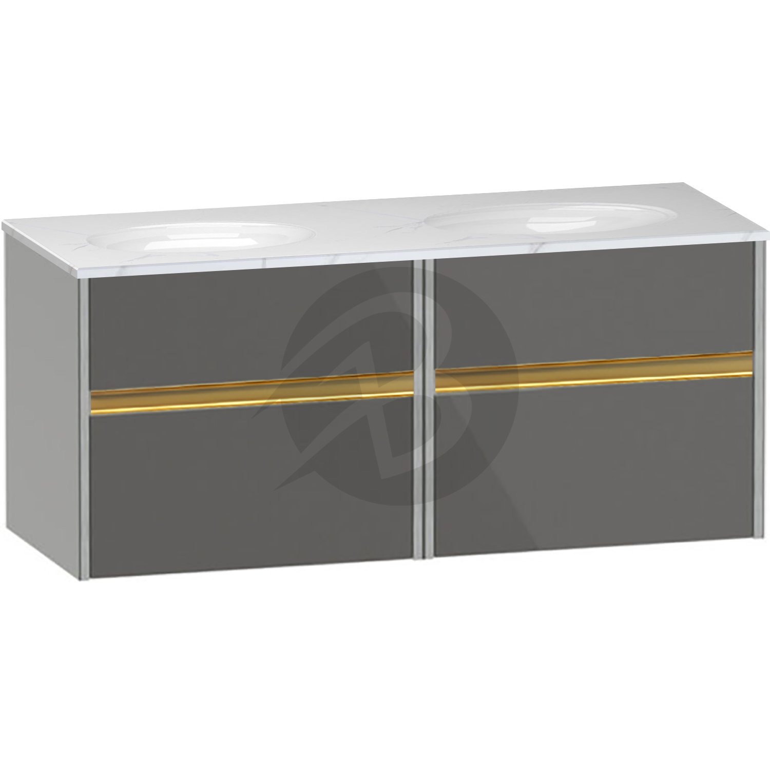 Calypso Bowland 2 Drawer Wall Hung Vanity Unit With Calypstone Aura Cirrus White Basin – 1200mm Wide – No TH - Metallic Slate