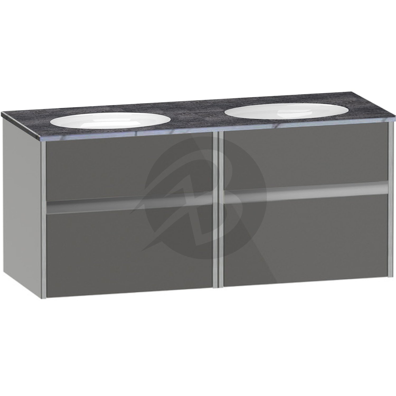 Calypso Bowland 2 Drawer Wall Hung Vanity Unit With Calypstone Aura Storm Grey Basin – 1200mm Wide – No TH - Metallic Slate
