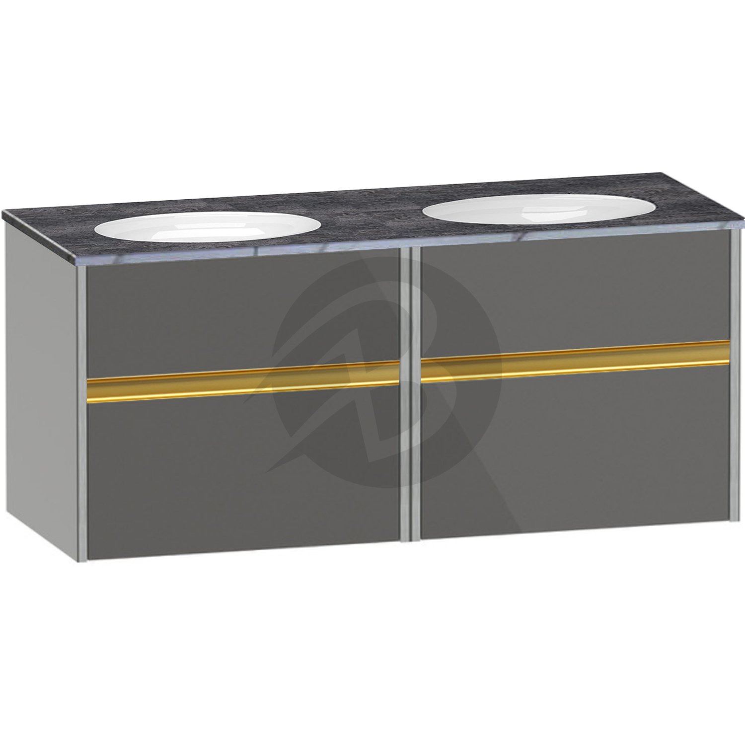 Calypso Bowland 2 Drawer Wall Hung Vanity Unit With Calypstone Aura Storm Grey Basin – 1200mm Wide – No TH - Metallic Slate