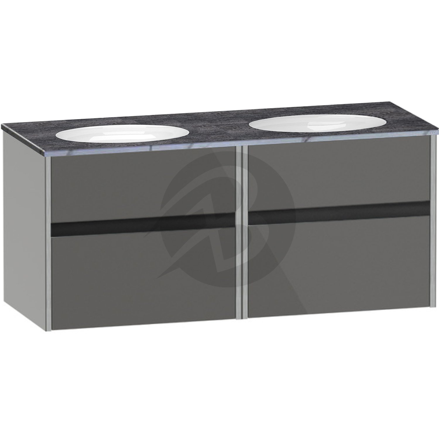 Calypso Bowland 2 Drawer Wall Hung Vanity Unit With Calypstone Aura Storm Grey Basin – 1200mm Wide – No TH - Metallic Slate