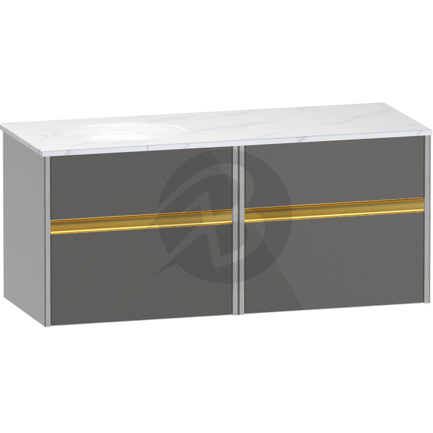 Calypso Bowland 2 Drawer Wall Hung Vanity Unit With Calypstone Aura Cirrus White Basin – 1200mm Wide – No TH – LH - Metallic Slate