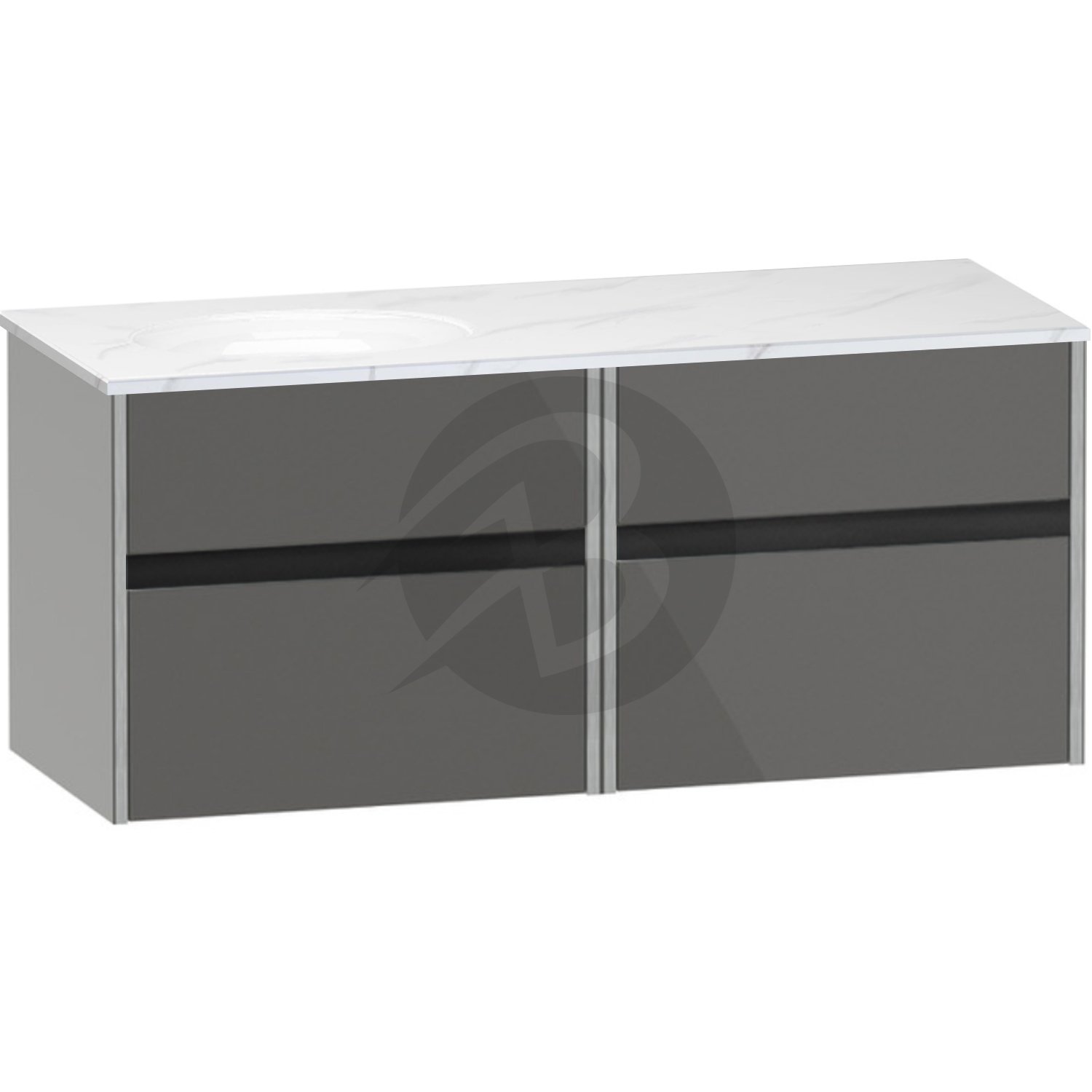 Calypso Bowland 2 Drawer Wall Hung Vanity Unit With Calypstone Aura Cirrus White Basin – 1200mm Wide – No TH – LH - Metallic Slate
