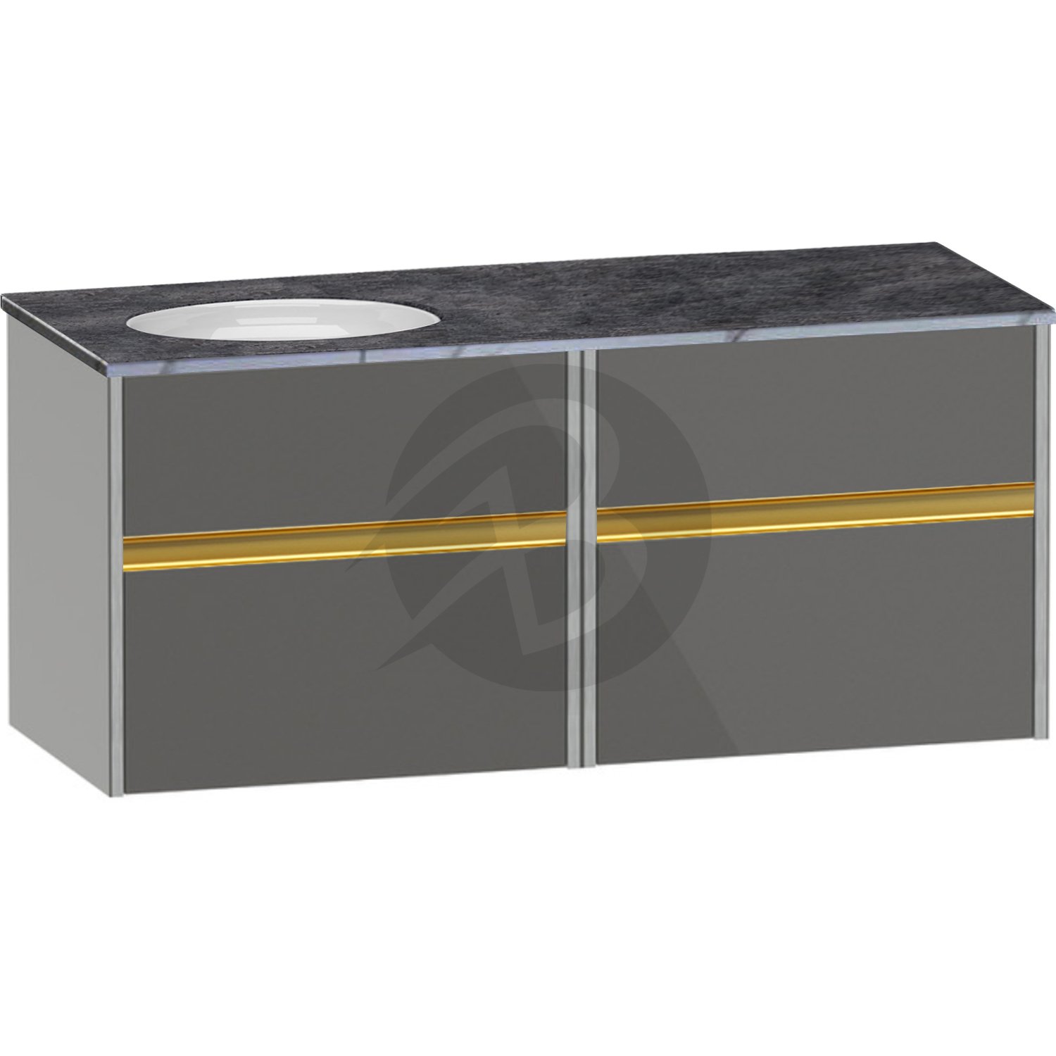 Calypso Bowland 2 Drawer Wall Hung Vanity Unit With Calypstone Aura Storm Grey Basin – 1200mm Wide – No TH – LH - Metallic Slate