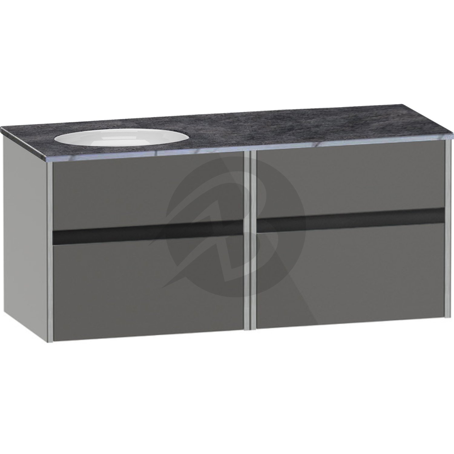 Calypso Bowland 2 Drawer Wall Hung Vanity Unit With Calypstone Aura Storm Grey Basin – 1200mm Wide – No TH – LH - Metallic Slate