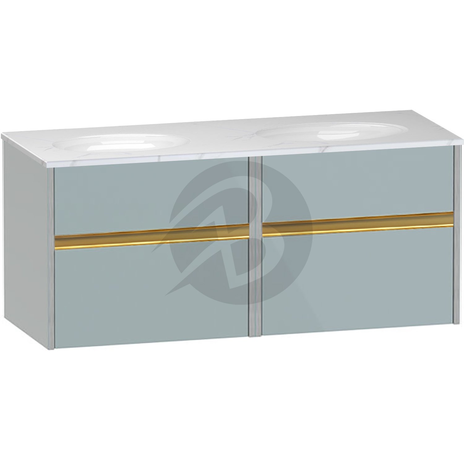 Calypso Bowland 2 Drawer Wall Hung Vanity Unit With Calypstone Aura Cirrus White Basin – 1200mm Wide – No TH - Sea Breeze