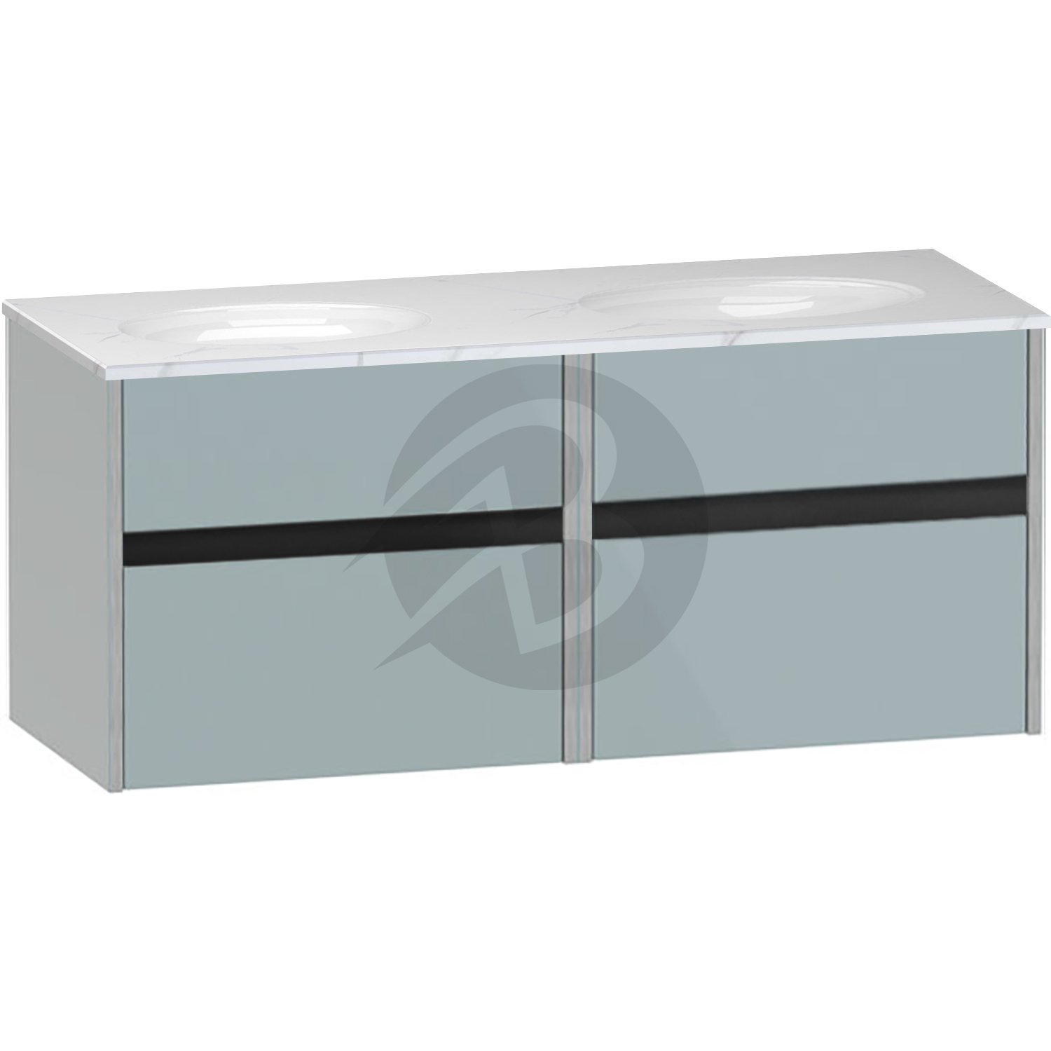Calypso Bowland 2 Drawer Wall Hung Vanity Unit With Calypstone Aura Cirrus White Basin – 1200mm Wide – No TH - Sea Breeze