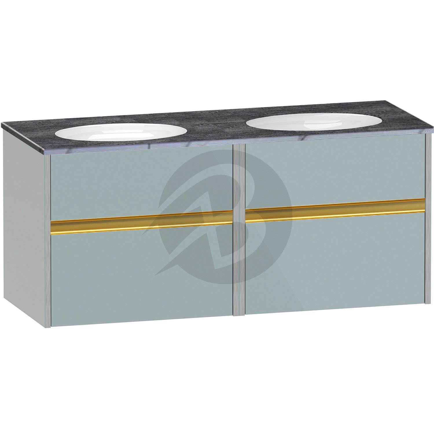 Calypso Bowland 2 Drawer Wall Hung Vanity Unit With Calypstone Aura Storm Grey Basin – 1200mm Wide – No TH - Sea Breeze