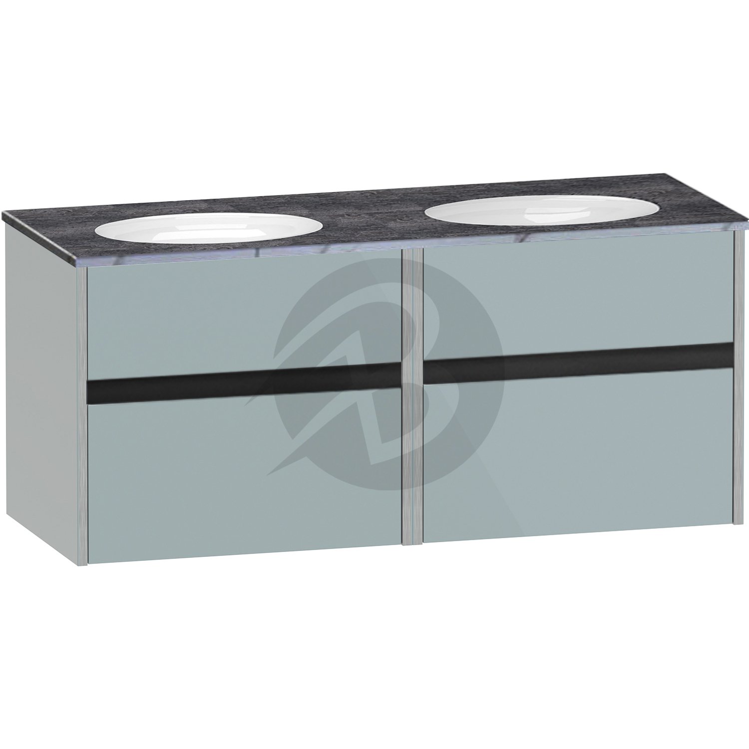 Calypso Bowland 2 Drawer Wall Hung Vanity Unit With Calypstone Aura Storm Grey Basin – 1200mm Wide – No TH - Sea Breeze