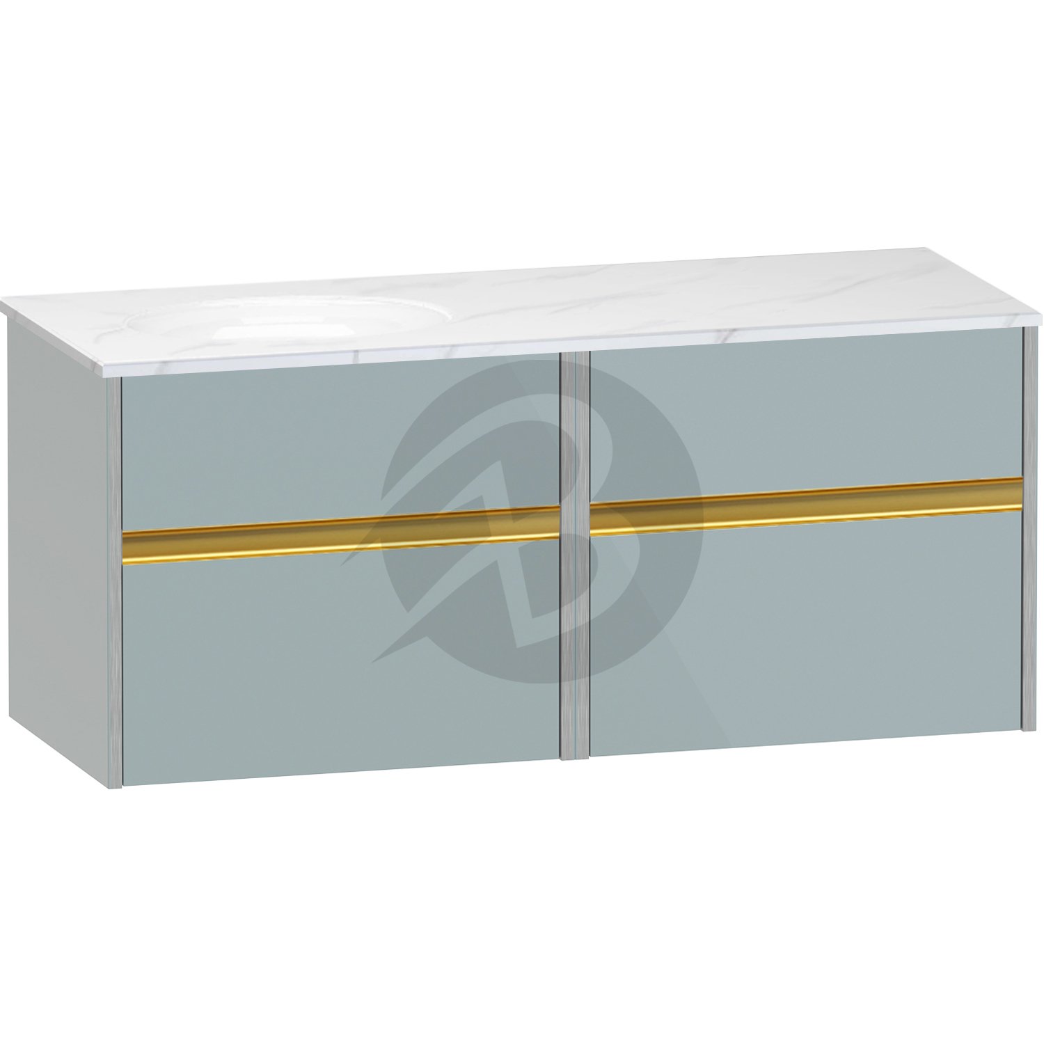Calypso Bowland 2 Drawer Wall Hung Vanity Unit With Calypstone Aura Cirrus White Basin – 1200mm Wide – No TH – LH - Sea Breeze