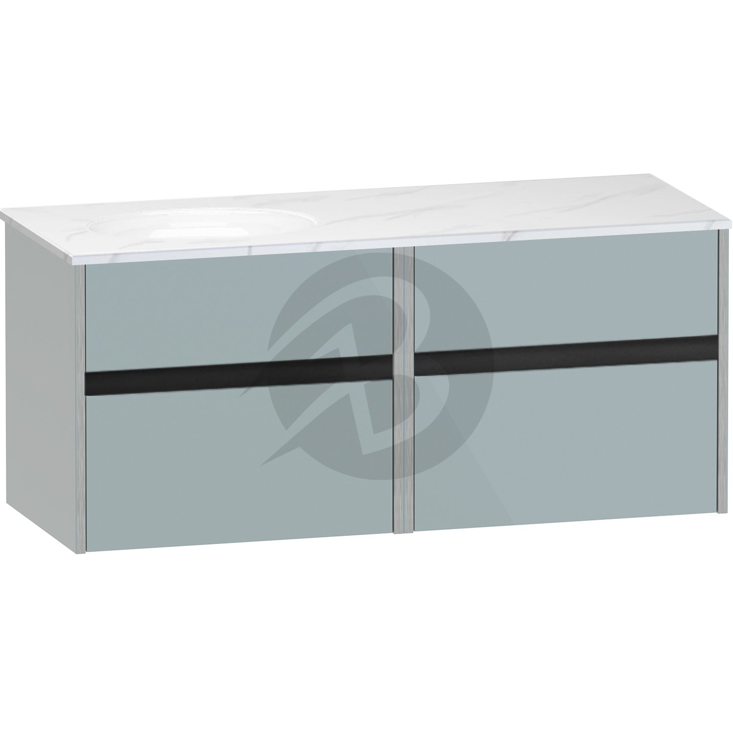 Calypso Bowland 2 Drawer Wall Hung Vanity Unit With Calypstone Aura Cirrus White Basin – 1200mm Wide – No TH – LH - Sea Breeze