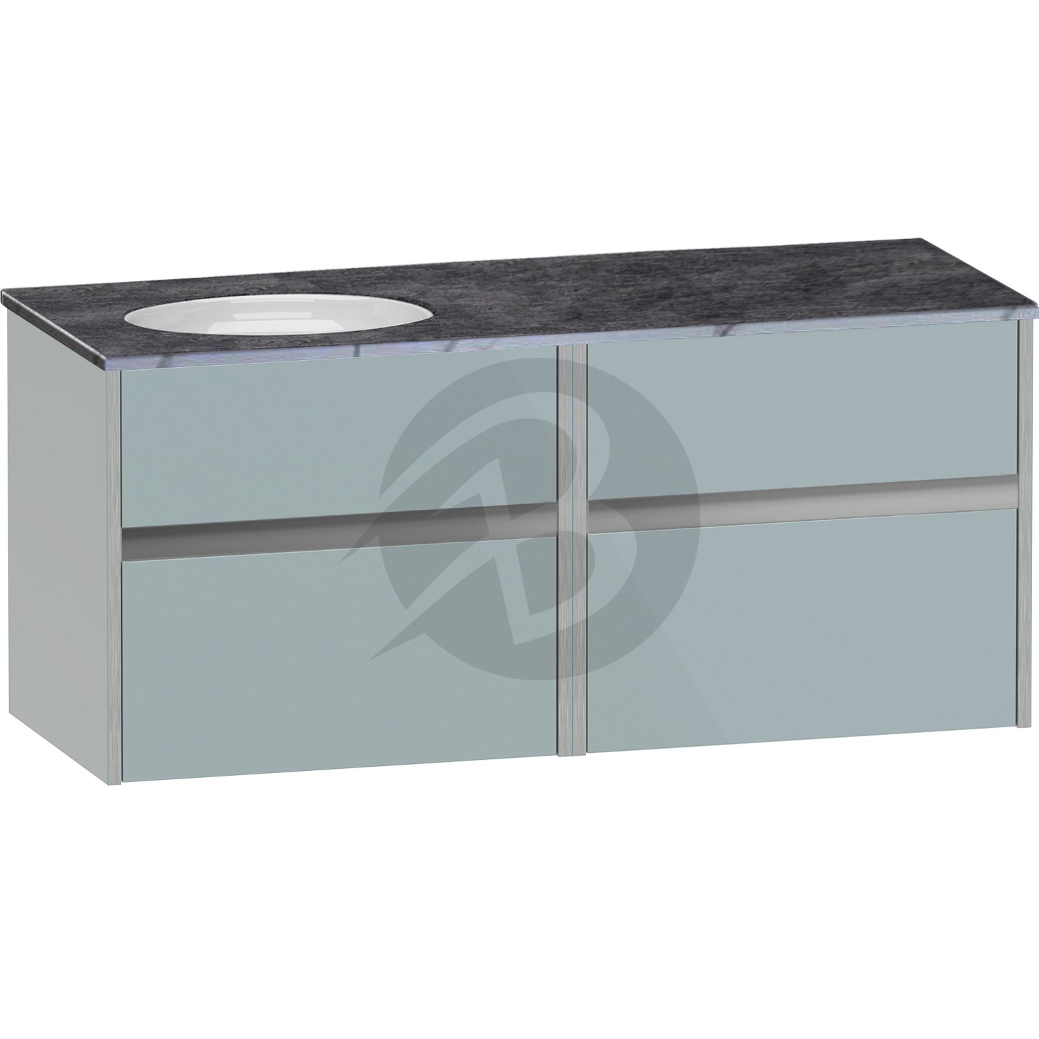Calypso Bowland 2 Drawer Wall Hung Vanity Unit With Calypstone Aura Storm Grey Basin – 1200mm Wide – No TH – LH - Sea Breeze