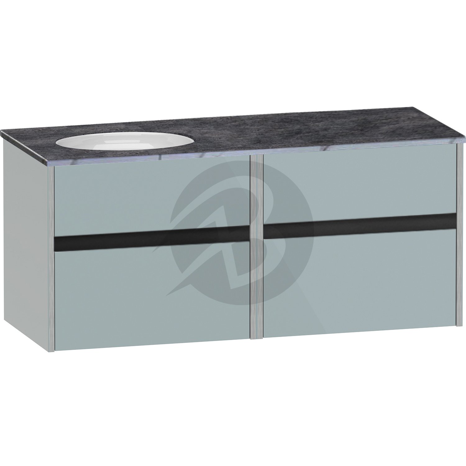 Calypso Bowland 2 Drawer Wall Hung Vanity Unit With Calypstone Aura Storm Grey Basin – 1200mm Wide – No TH – LH - Sea Breeze