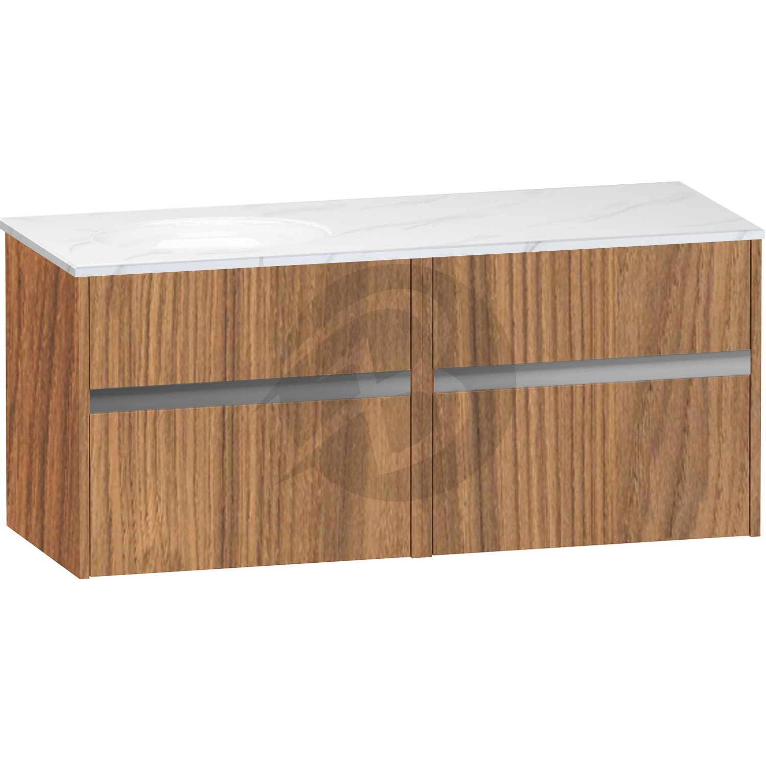 Calypso Bowland 2 Drawer Wall Hung Vanity Unit With Calypstone Aura Cirrus White Basin – 1200mm Wide – No TH – LH - Weathered Oak