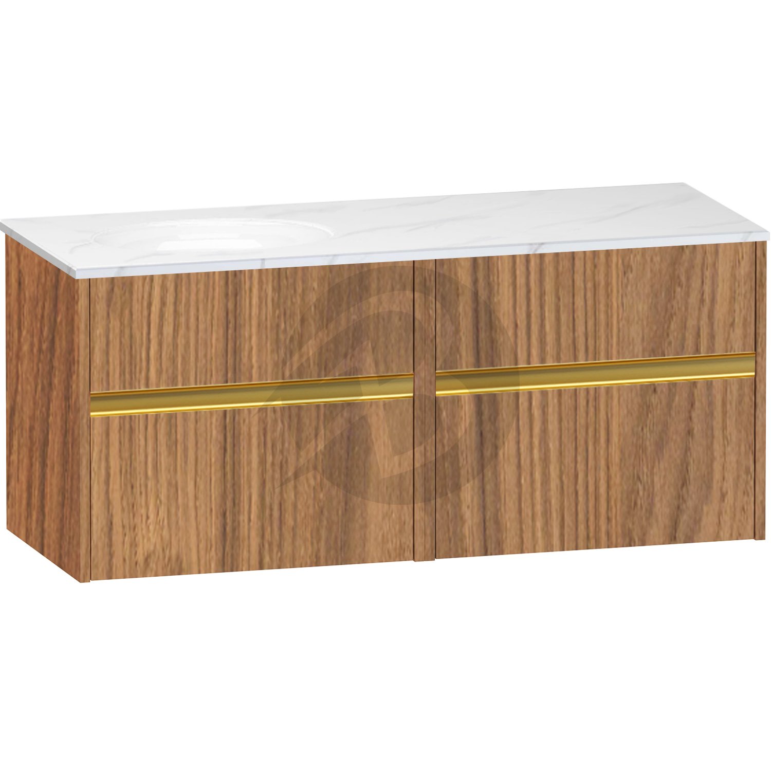 Calypso Bowland 2 Drawer Wall Hung Vanity Unit With Calypstone Aura Cirrus White Basin – 1200mm Wide – No TH – LH - Weathered Oak