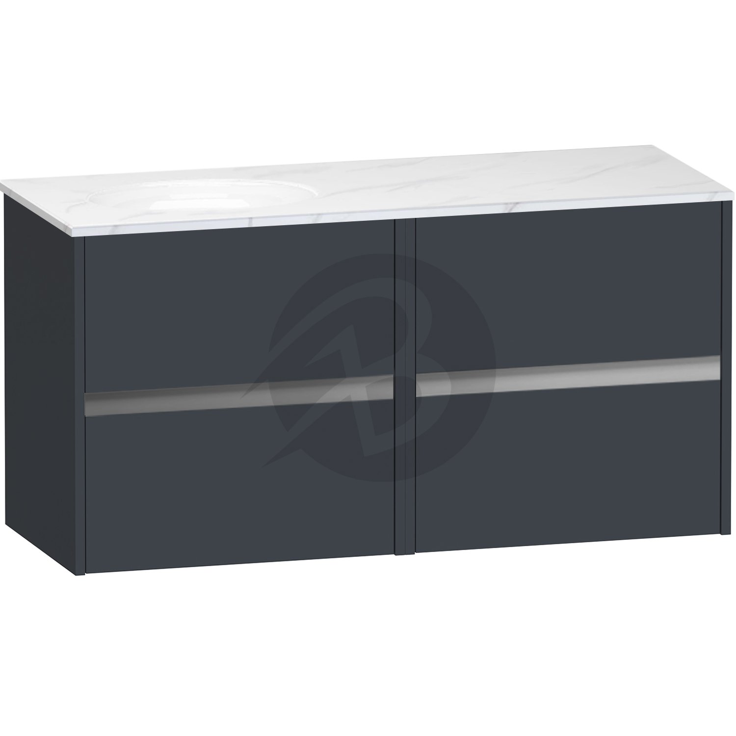 Calypso Bowland 4 Drawer Wall Hung Vanity Unit With Calypstone Aura Cirrus White Basin – 1200mm Wide – No TH – LH - Blueberry