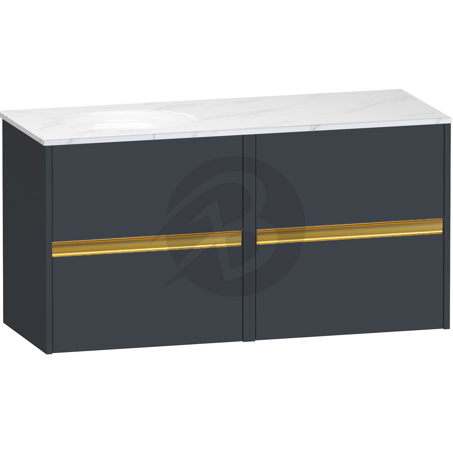 Calypso Bowland 4 Drawer Wall Hung Vanity Unit With Calypstone Aura Cirrus White Basin – 1200mm Wide – No TH – LH - Blueberry