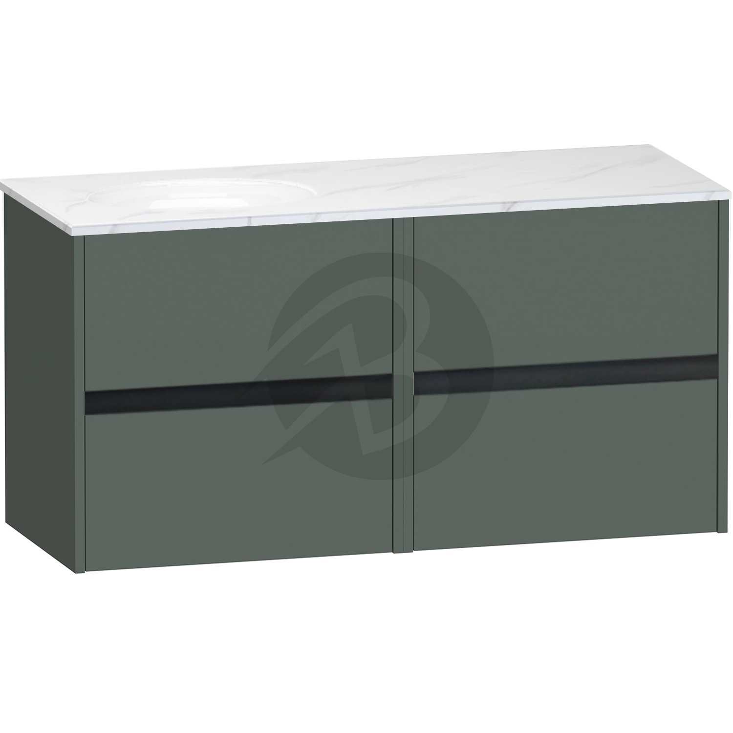Calypso Bowland 4 Drawer Wall Hung Vanity Unit With Calypstone Aura Cirrus White Basin – 1200mm Wide – No TH – LH - Hunter Green