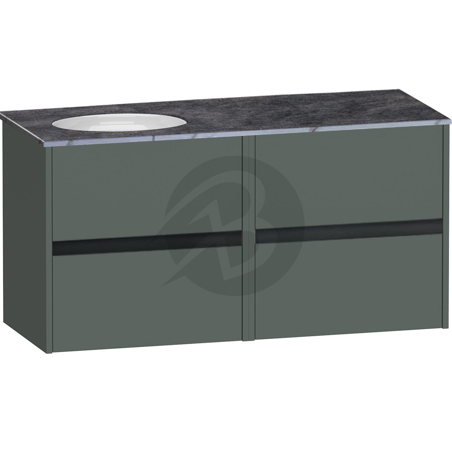 Calypso Bowland 4 Drawer Wall Hung Vanity Unit With Calypstone Aura Storm Grey Basin – 1200mm Wide – No TH – LH - Hunter Green