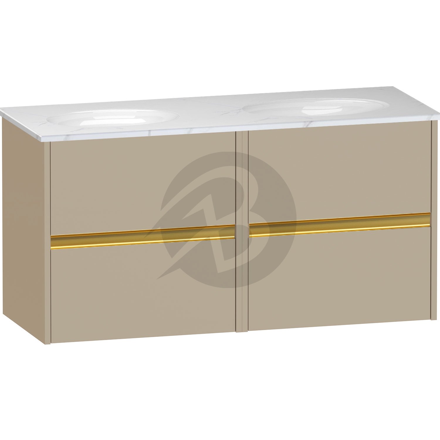 Calypso Bowland 4 Drawer Wall Hung Vanity Unit With Calypstone Aura Cirrus White Basin – 1200mm Wide – No TH - Champagne