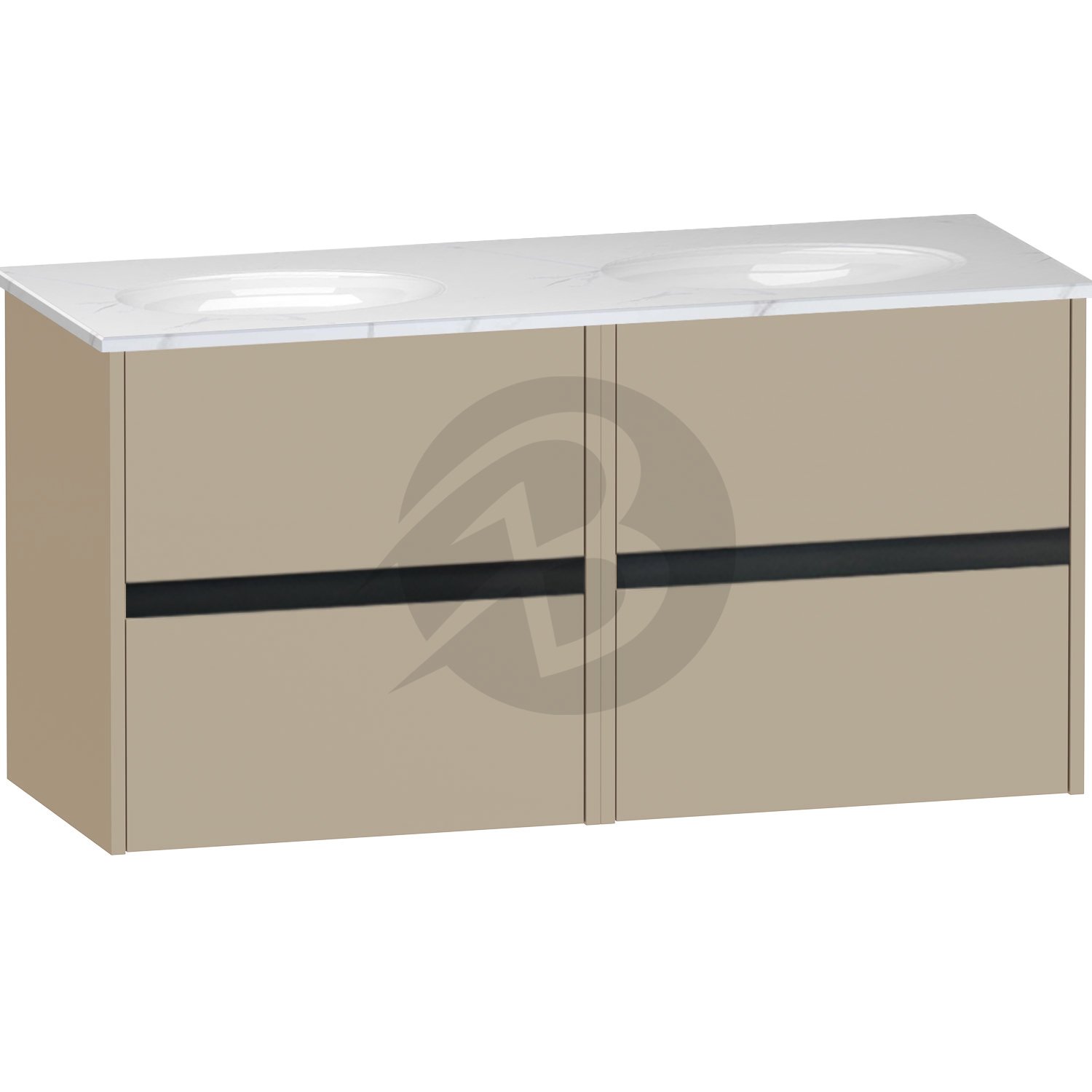 Calypso Bowland 4 Drawer Wall Hung Vanity Unit With Calypstone Aura Cirrus White Basin – 1200mm Wide – No TH - Champagne