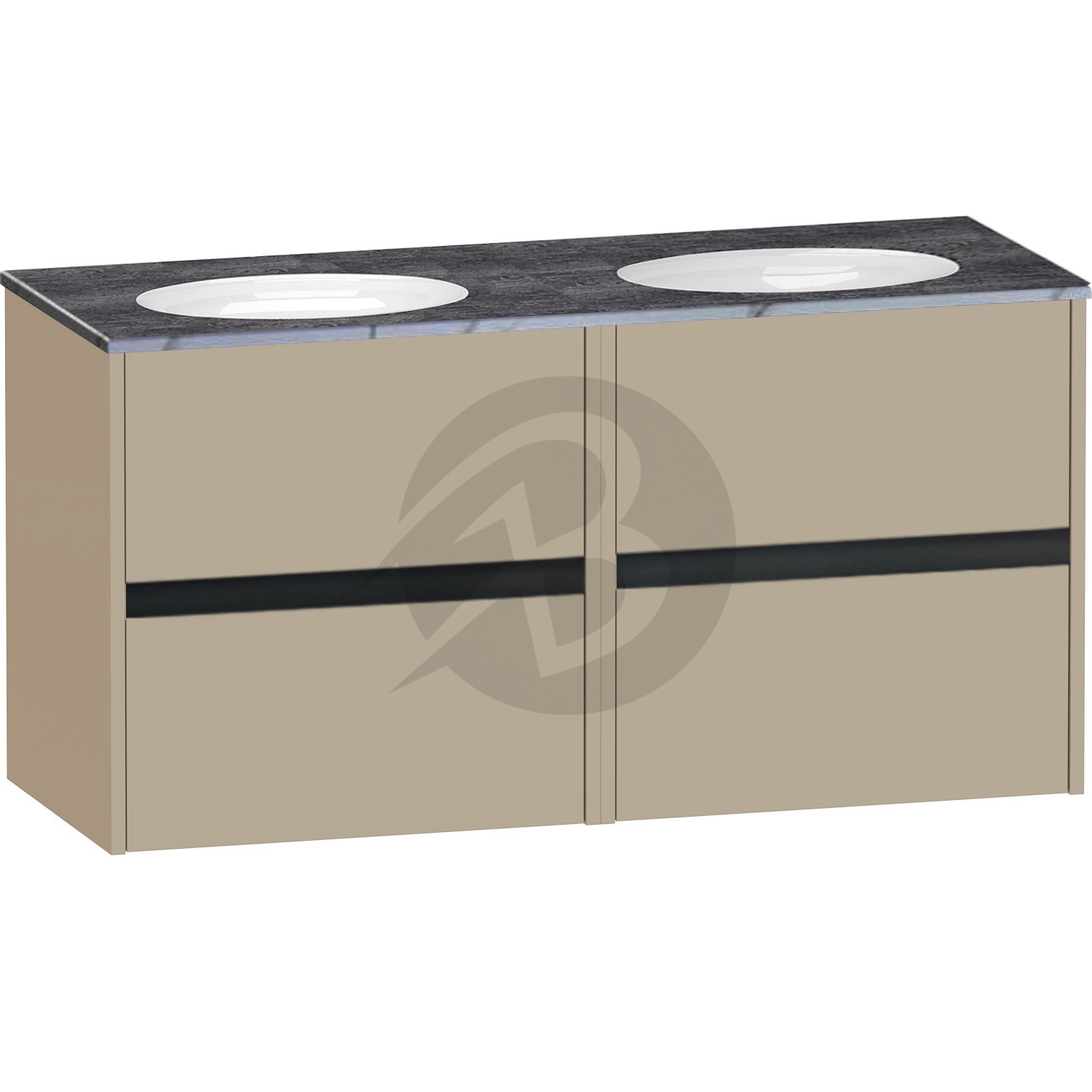 Calypso Bowland 4 Drawer Wall Hung Vanity Unit With Calypstone Aura Storm Grey Basin – 1200mm Wide – No TH - Champagne
