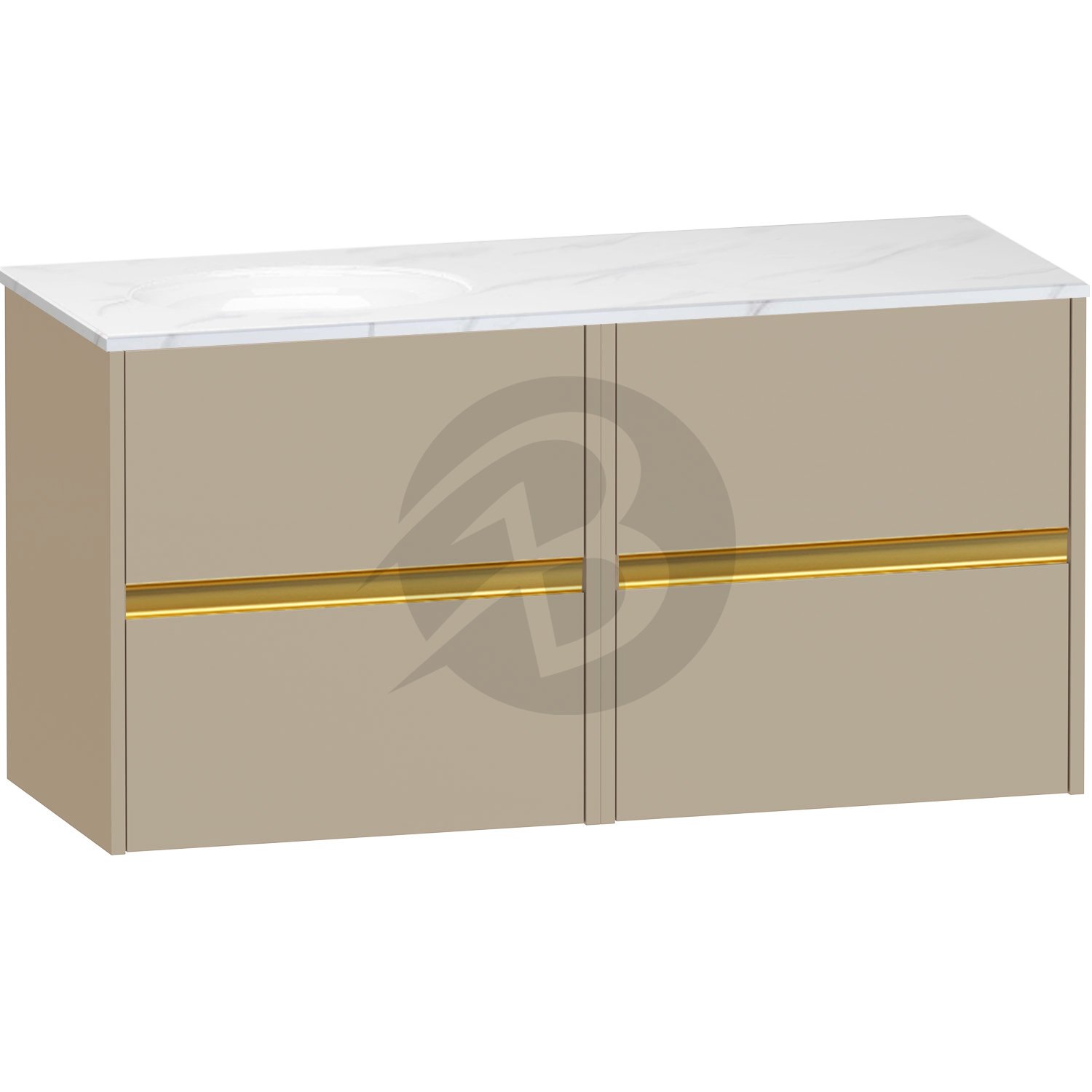 Calypso Bowland 4 Drawer Wall Hung Vanity Unit With Calypstone Aura Cirrus White Basin – 1200mm Wide – No TH – LH - Champagne