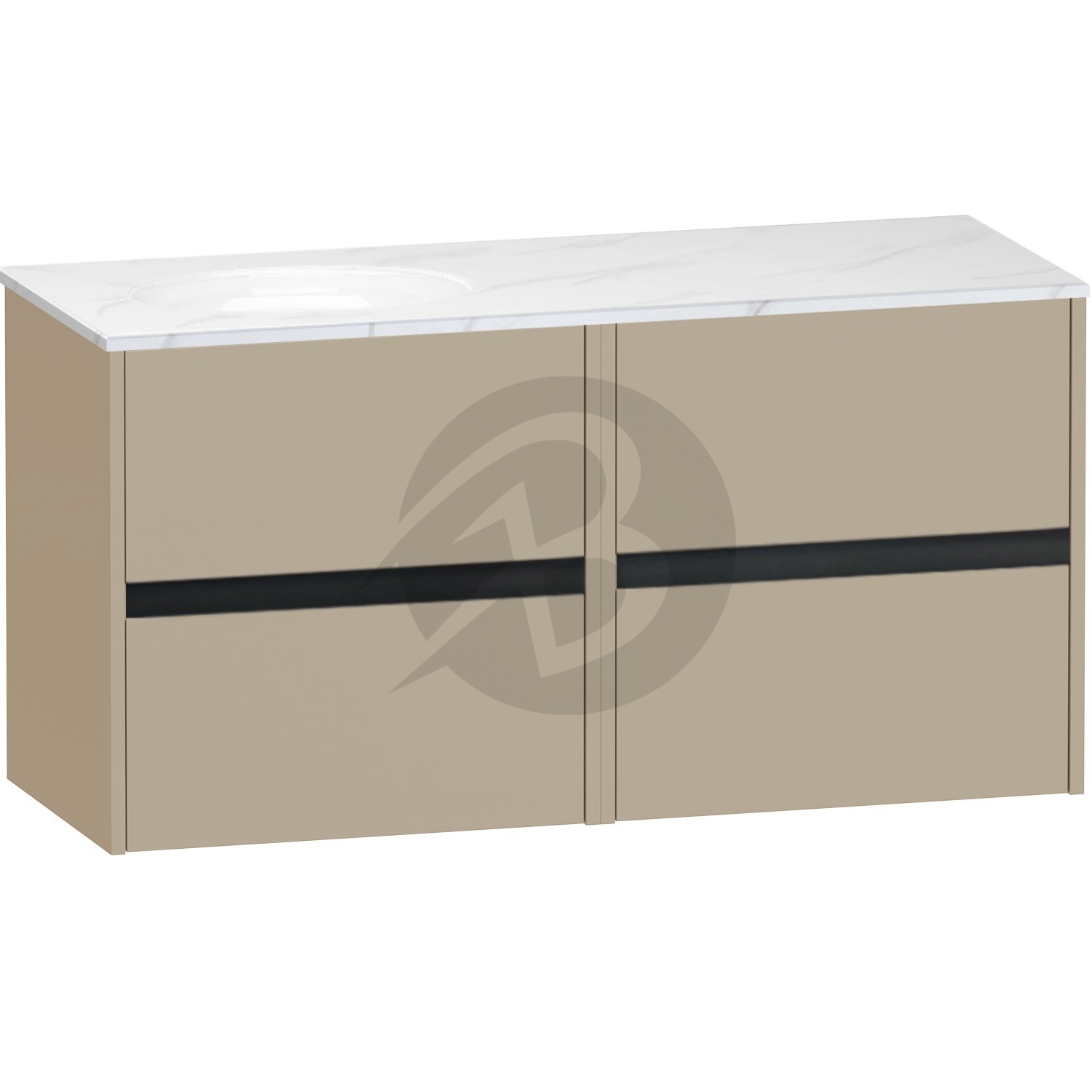 Calypso Bowland 4 Drawer Wall Hung Vanity Unit With Calypstone Aura Cirrus White Basin – 1200mm Wide – No TH – LH - Champagne