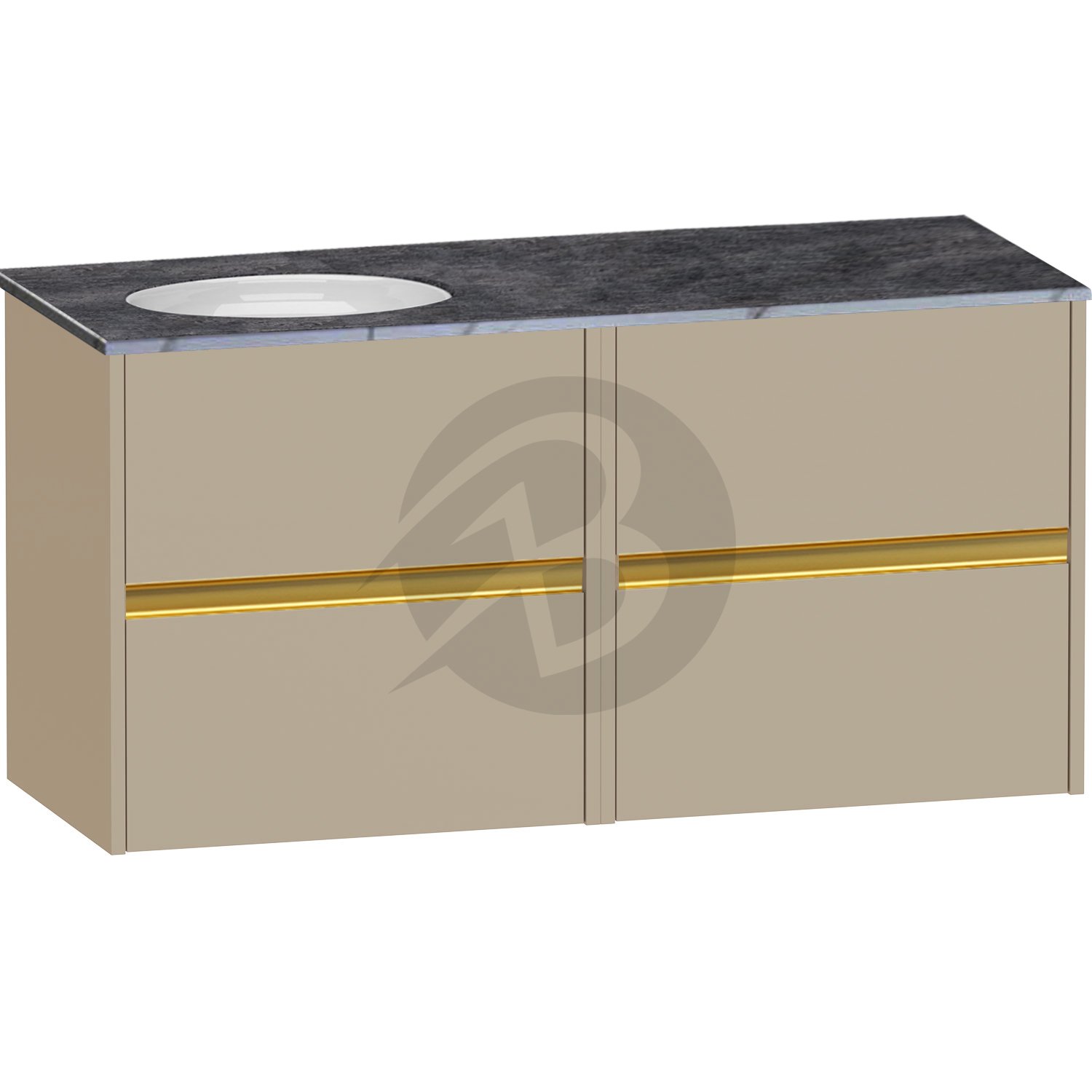 Calypso Bowland 4 Drawer Wall Hung Vanity Unit With Calypstone Aura Storm Grey Basin – 1200mm Wide – No TH – LH - Champagne