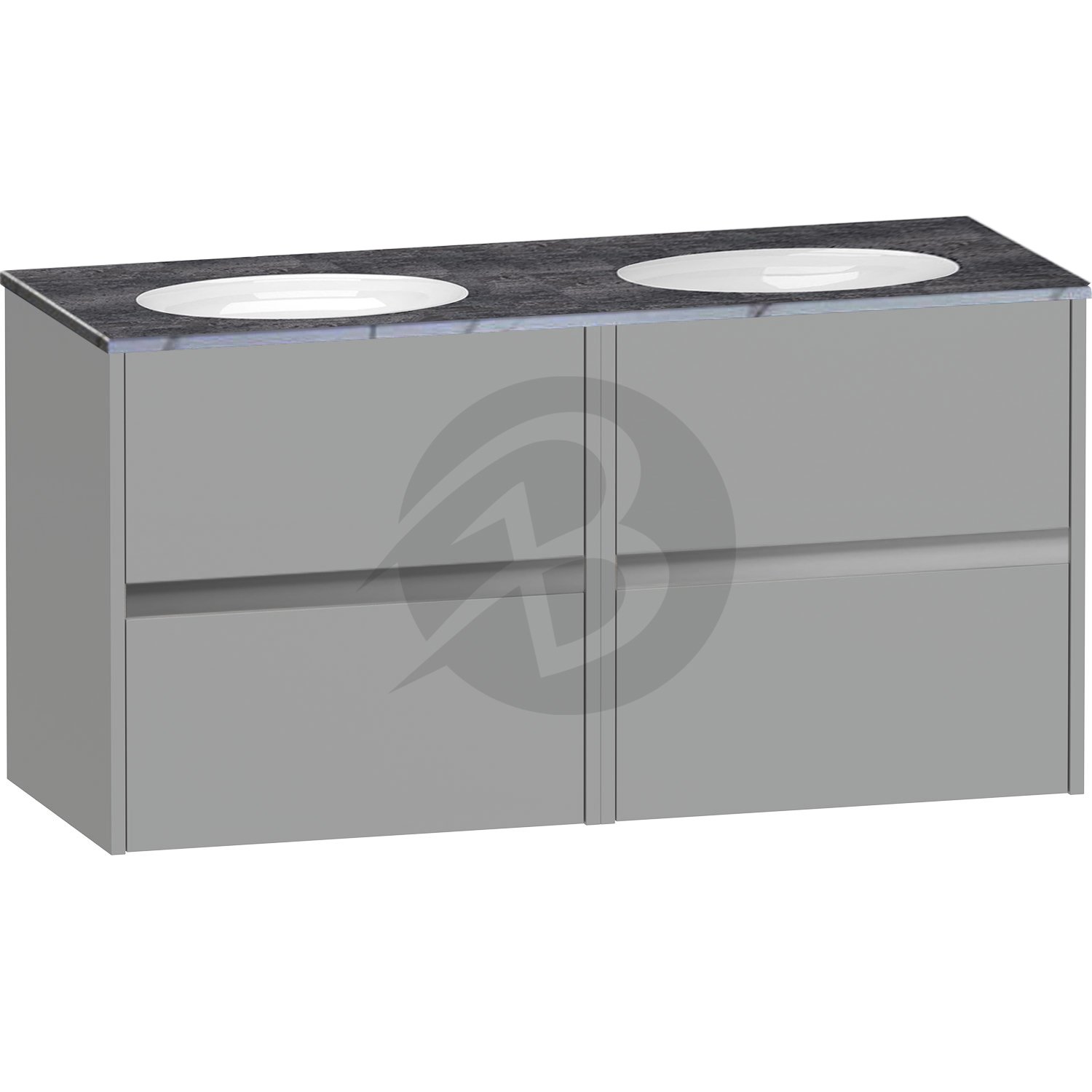 Calypso Bowland 4 Drawer Wall Hung Vanity Unit With Calypstone Aura Storm Grey Basin – 1200mm Wide – No TH - Slate Mist
