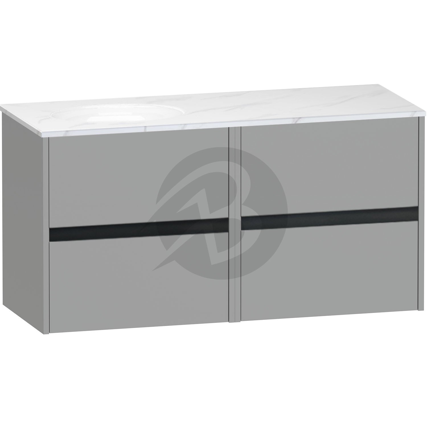 Calypso Bowland 4 Drawer Wall Hung Vanity Unit With Calypstone Aura Cirrus White Basin – 1200mm Wide – No TH – LH - Slate Mist
