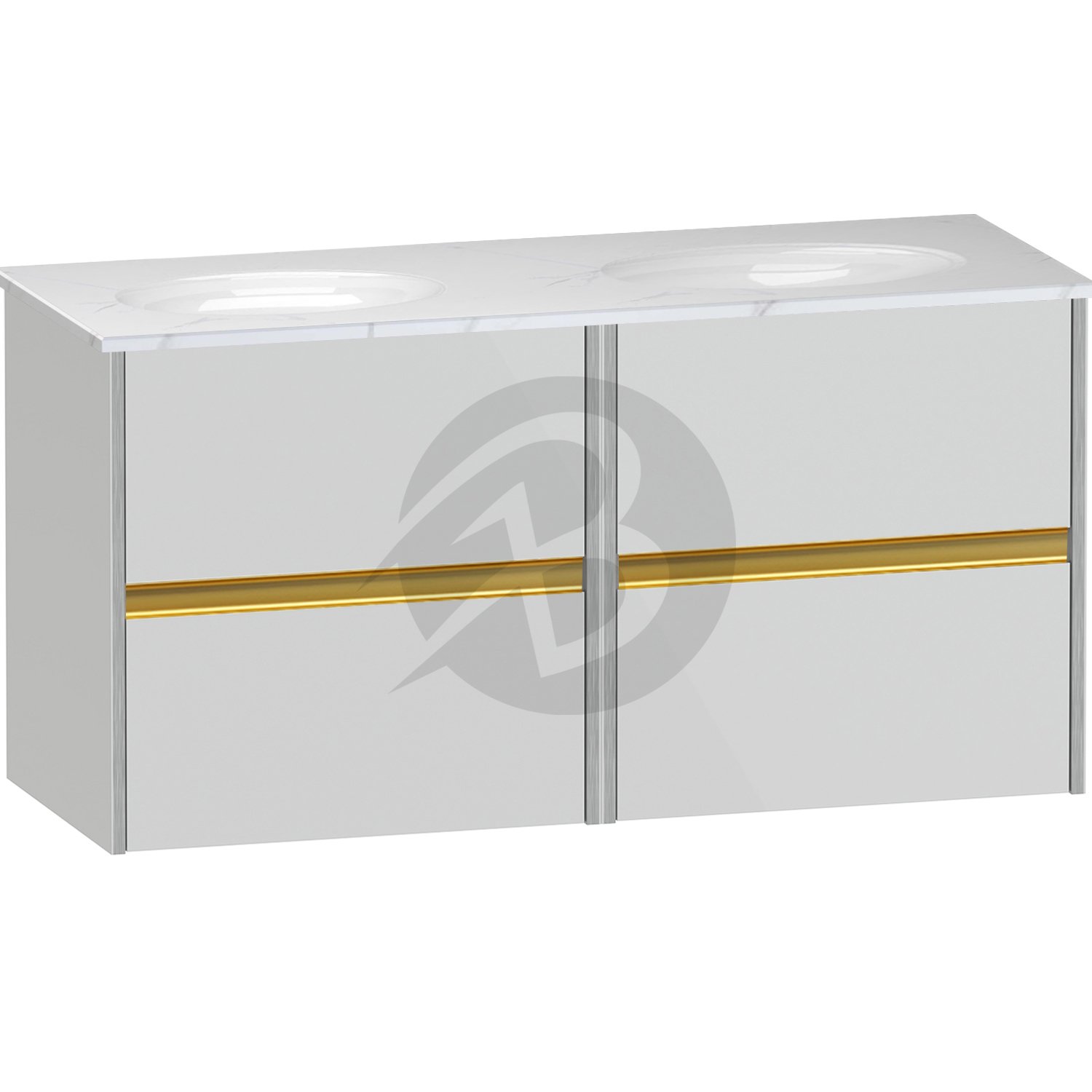 Calypso Bowland 4 Drawer Wall Hung Vanity Unit With Calypstone Aura Cirrus White Basin – 1200mm Wide – No TH - Frost Grey