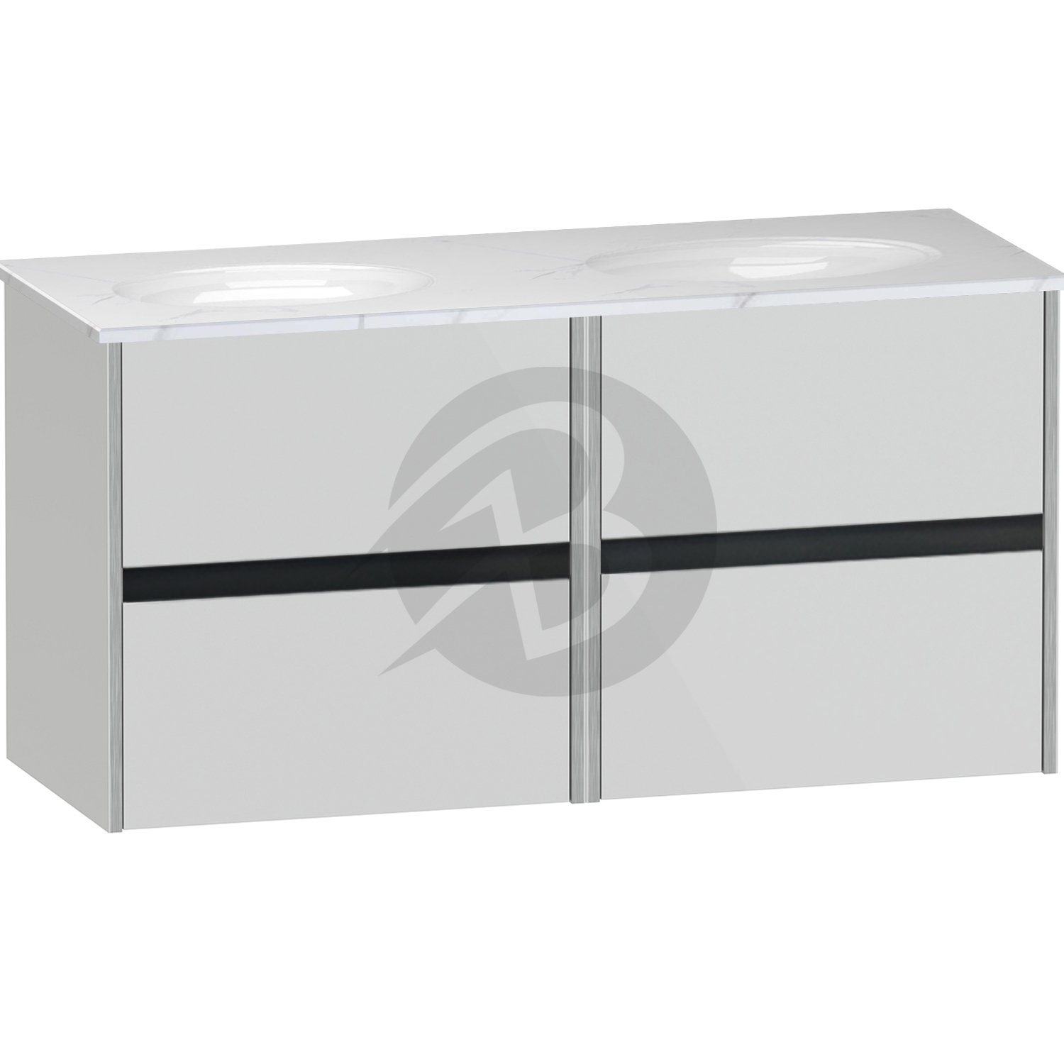 Calypso Bowland 4 Drawer Wall Hung Vanity Unit With Calypstone Aura Cirrus White Basin – 1200mm Wide – No TH - Frost Grey
