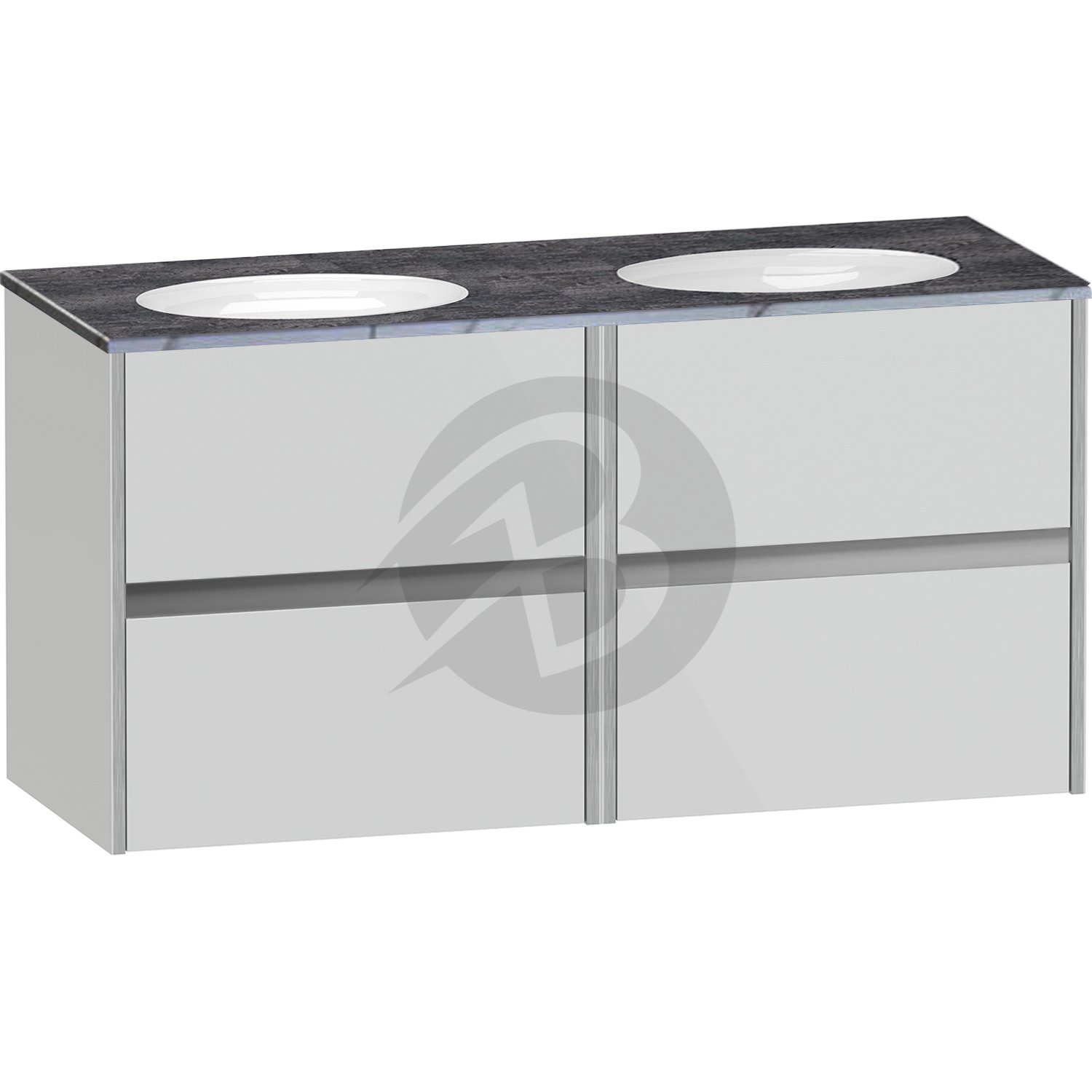 Calypso Bowland 4 Drawer Wall Hung Vanity Unit With Calypstone Aura Storm Grey Basin – 1200mm Wide – No TH - Frost Grey