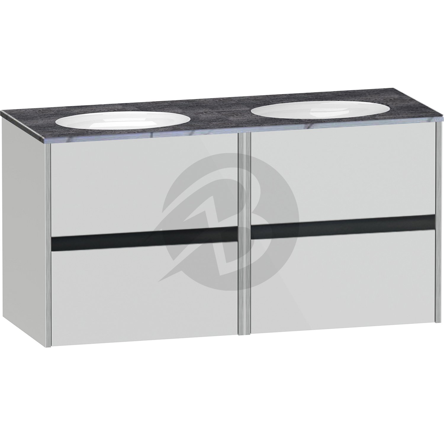 Calypso Bowland 4 Drawer Wall Hung Vanity Unit With Calypstone Aura Storm Grey Basin – 1200mm Wide – No TH - Frost Grey