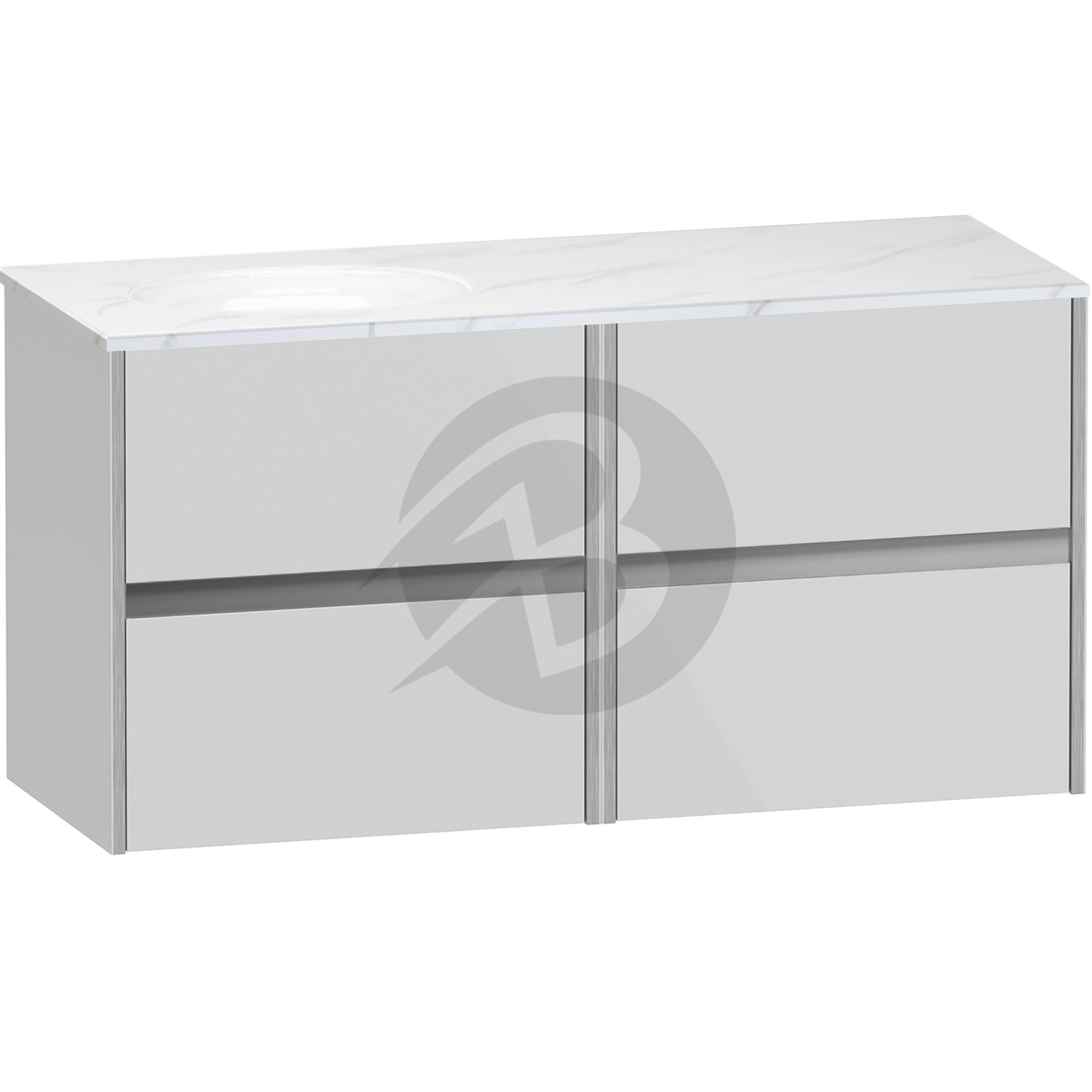 Calypso Bowland 4 Drawer Wall Hung Vanity Unit With Calypstone Aura Cirrus White Basin – 1200mm Wide – No TH – LH - Frost Grey
