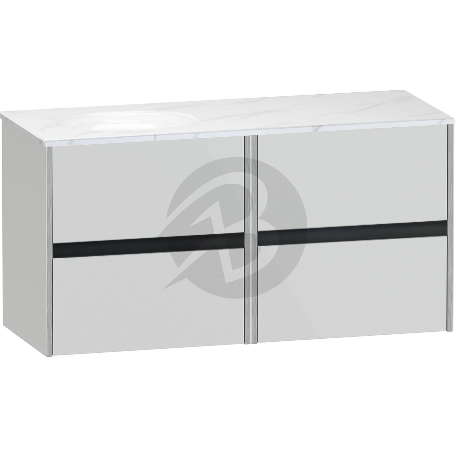 Calypso Bowland 4 Drawer Wall Hung Vanity Unit With Calypstone Aura Cirrus White Basin – 1200mm Wide – No TH – LH - Frost Grey