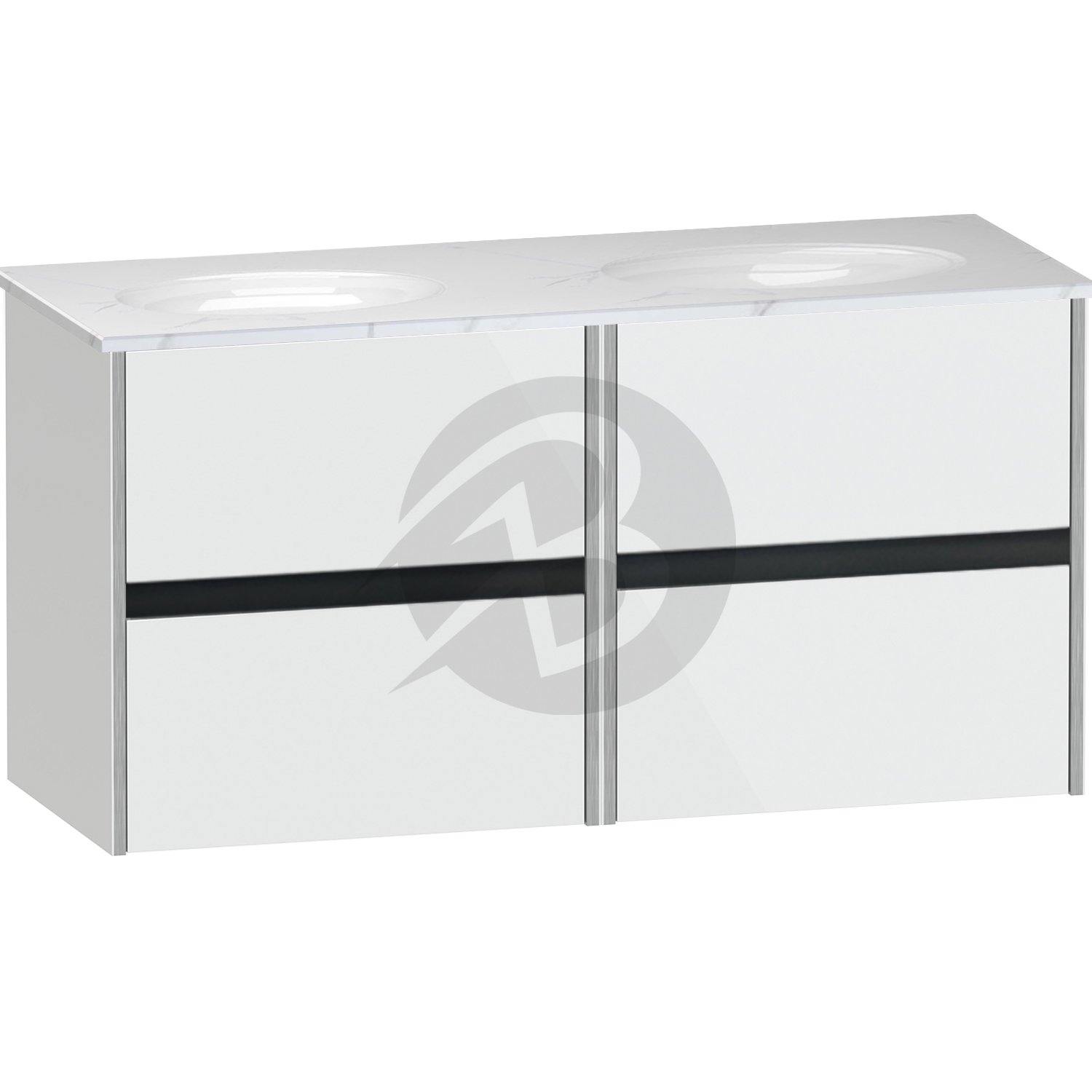 Calypso Bowland 4 Drawer Wall Hung Vanity Unit With Calypstone Aura Cirrus White Basin – 1200mm Wide – No TH - Frost White