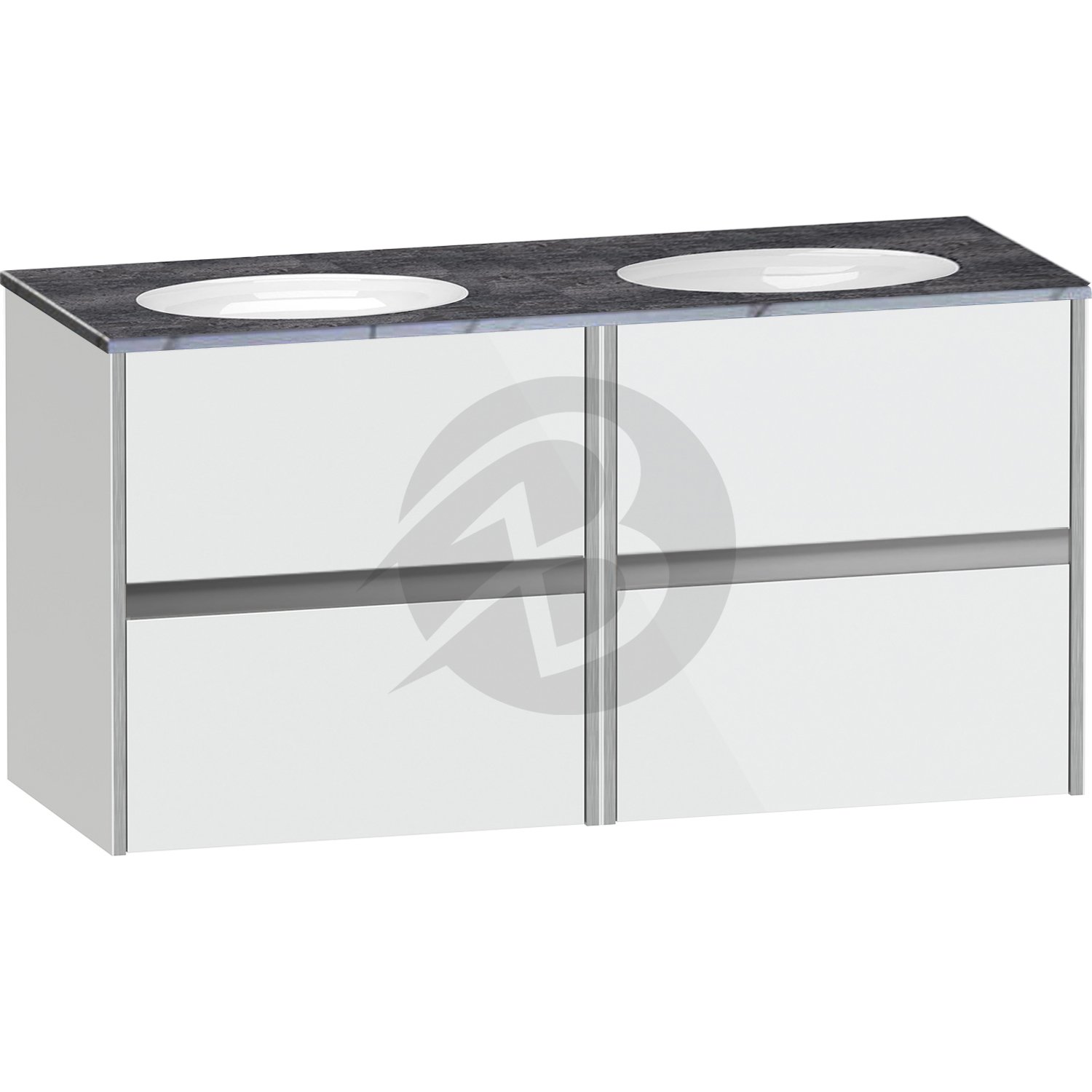 Calypso Bowland 4 Drawer Wall Hung Vanity Unit With Calypstone Aura Storm Grey Basin – 1200mm Wide – No TH - Frost White