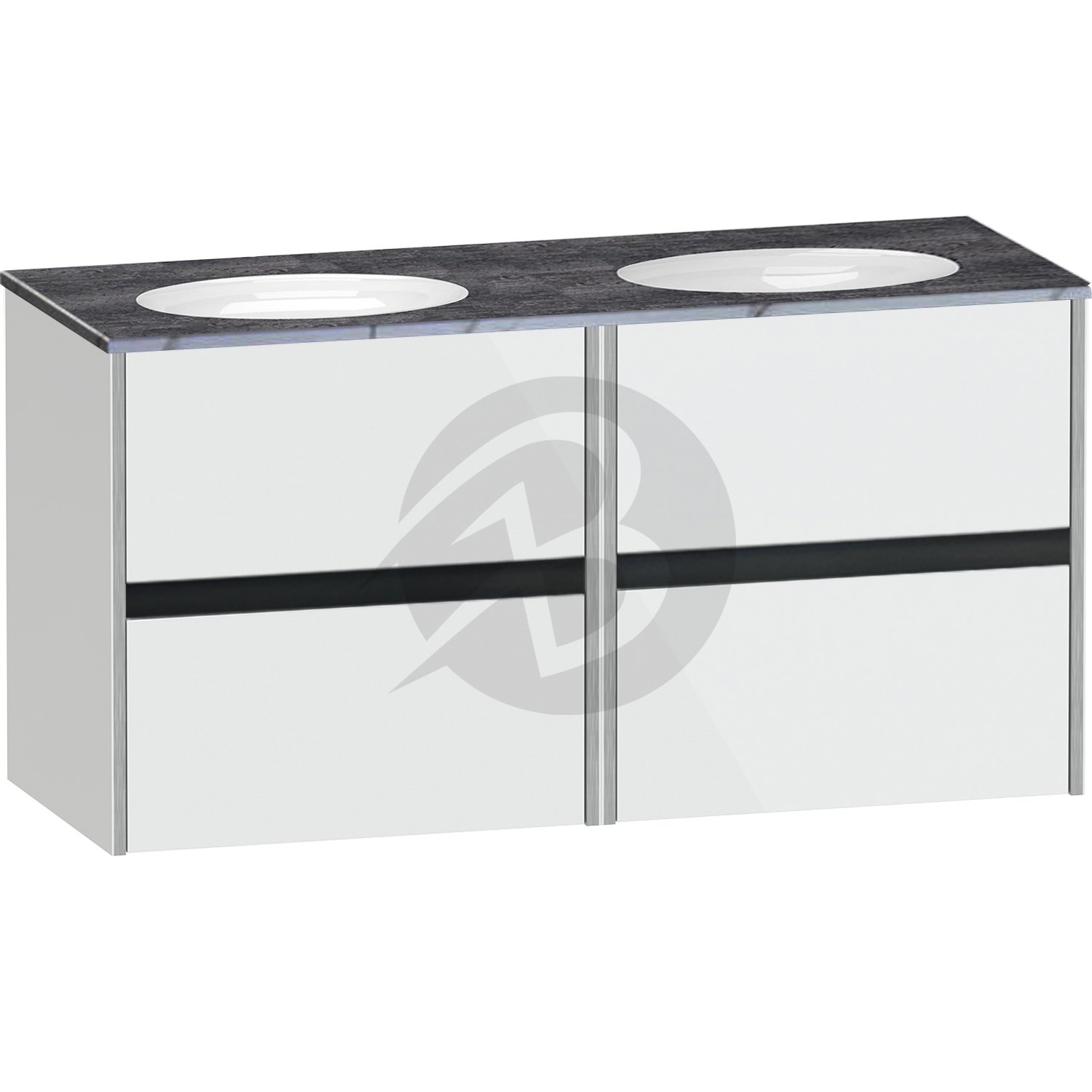 Calypso Bowland 4 Drawer Wall Hung Vanity Unit With Calypstone Aura Storm Grey Basin – 1200mm Wide – No TH - Frost White