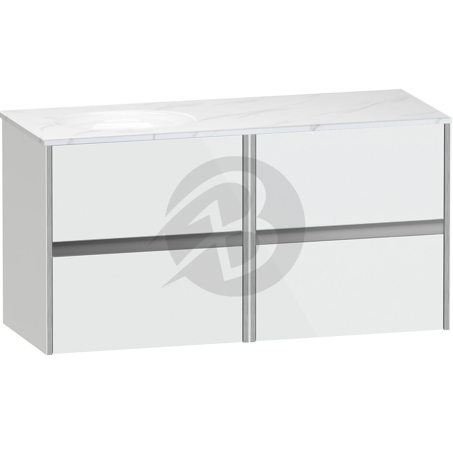 Calypso Bowland 4 Drawer Wall Hung Vanity Unit With Calypstone Aura Cirrus White Basin – 1200mm Wide – No TH – LH - Frost White