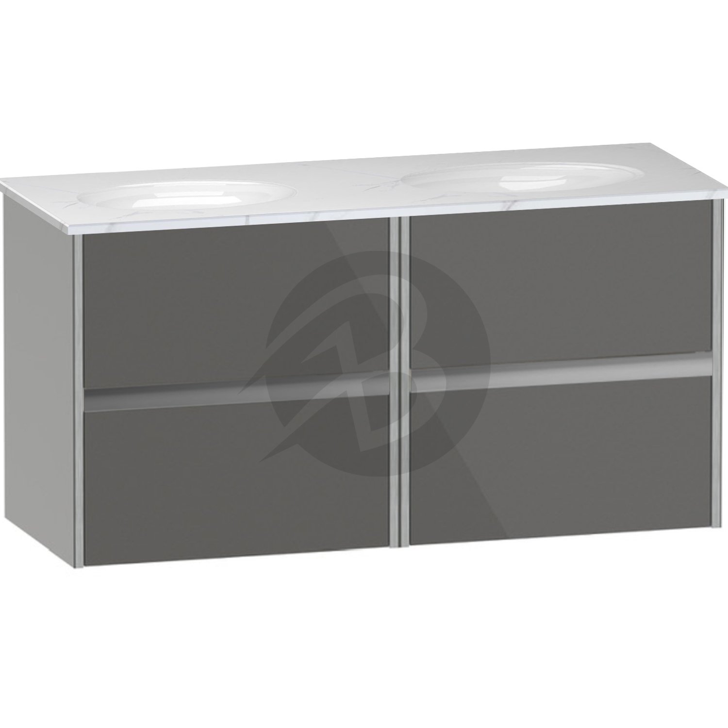 Calypso Bowland 4 Drawer Wall Hung Vanity Unit With Calypstone Aura Cirrus White Basin – 1200mm Wide – No TH - Metallic Slate