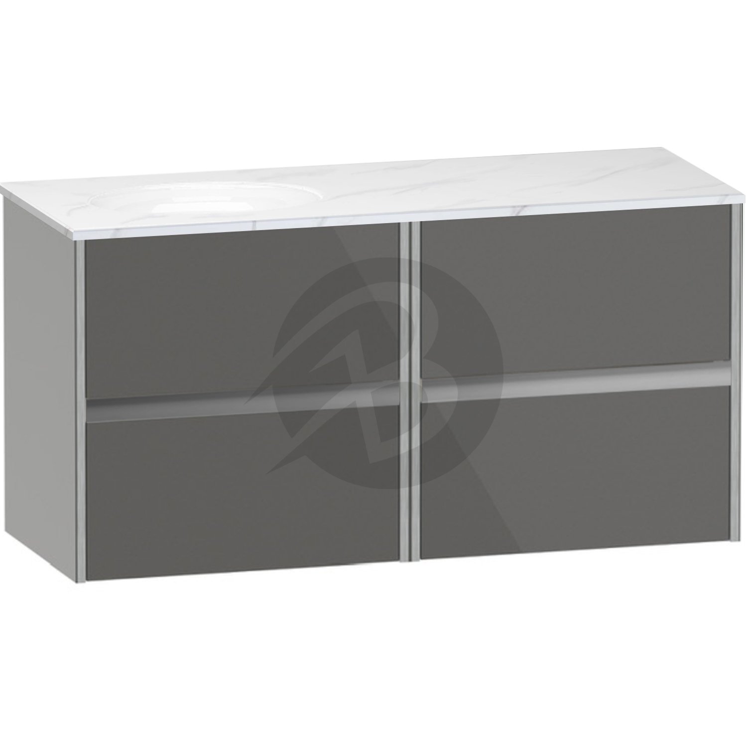 Calypso Bowland 4 Drawer Wall Hung Vanity Unit With Calypstone Aura Cirrus White Basin – 1200mm Wide – No TH – LH - Metallic Slate