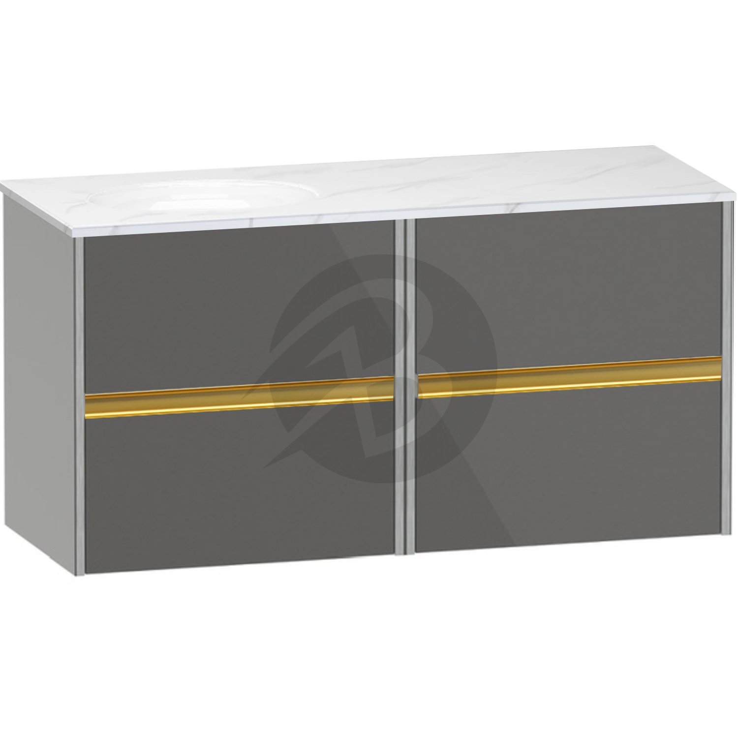 Calypso Bowland 4 Drawer Wall Hung Vanity Unit With Calypstone Aura Cirrus White Basin – 1200mm Wide – No TH – LH - Metallic Slate