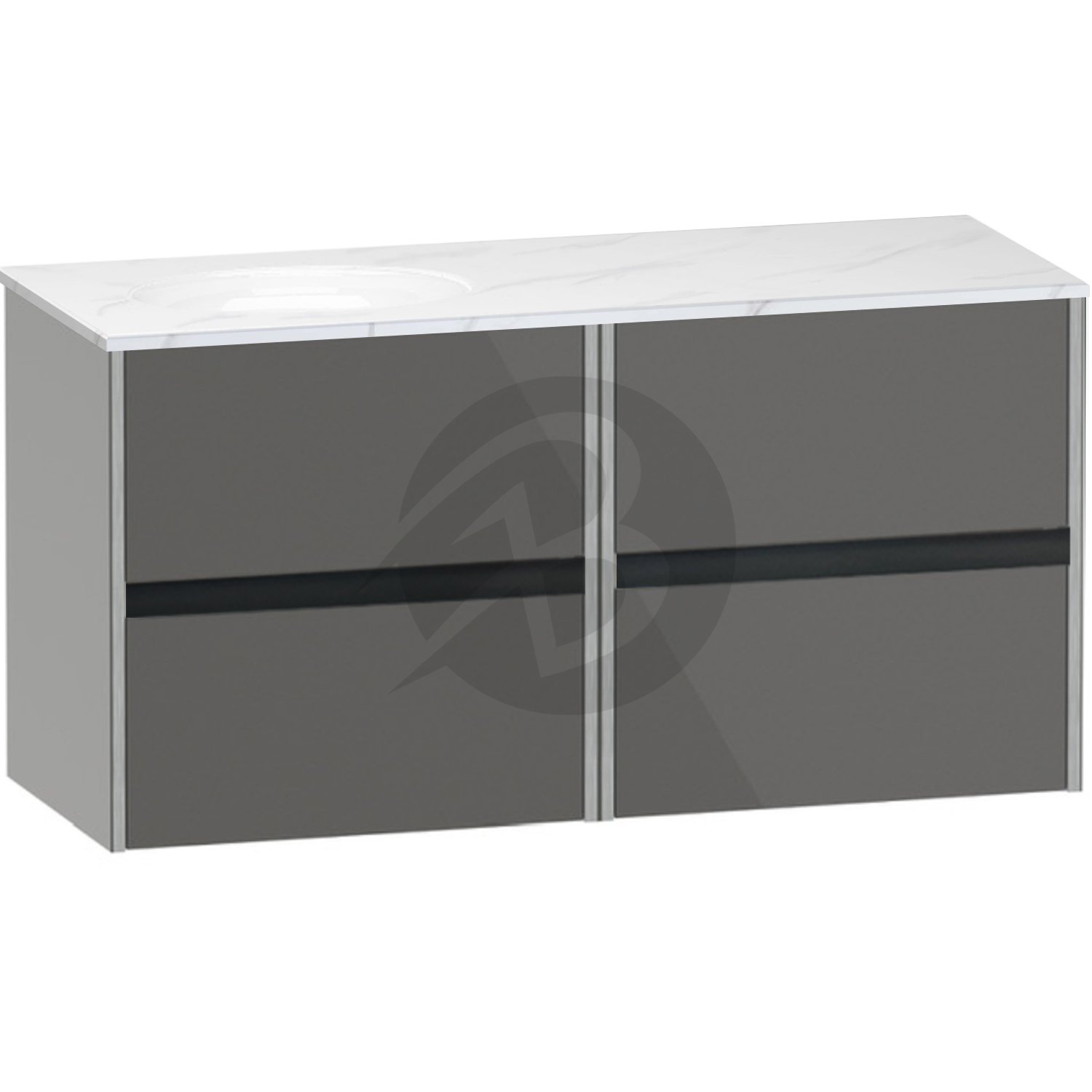 Calypso Bowland 4 Drawer Wall Hung Vanity Unit With Calypstone Aura Cirrus White Basin – 1200mm Wide – No TH – LH - Metallic Slate