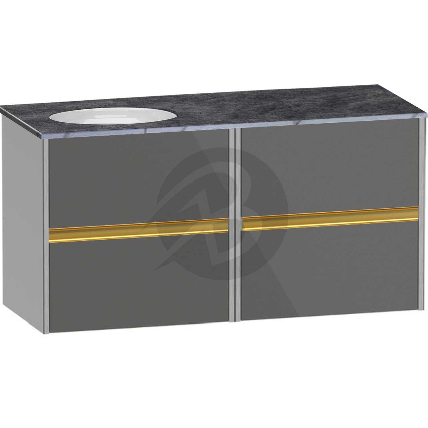 Calypso Bowland 4 Drawer Wall Hung Vanity Unit With Calypstone Aura Storm Grey Basin – 1200mm Wide – No TH – LH - Metallic Slate