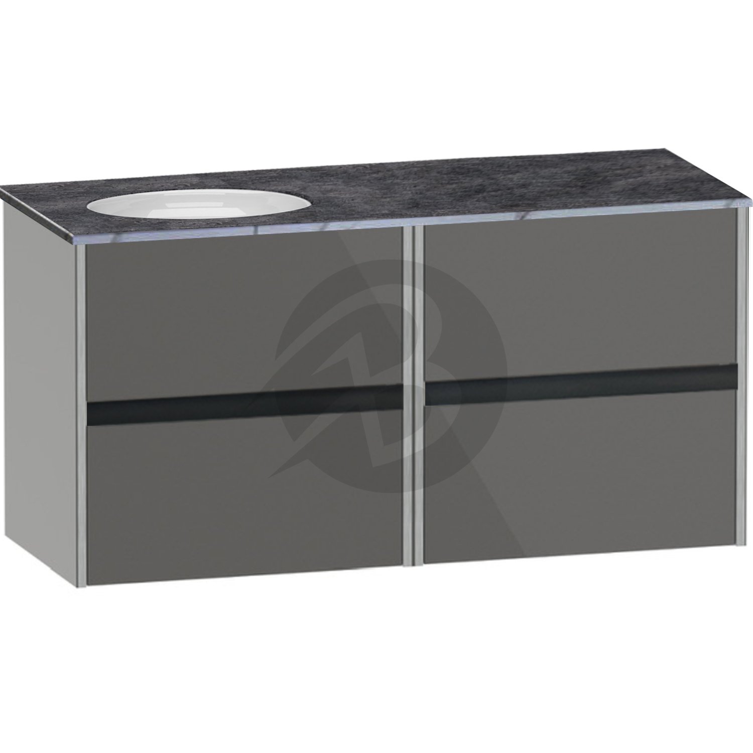 Calypso Bowland 4 Drawer Wall Hung Vanity Unit With Calypstone Aura Storm Grey Basin – 1200mm Wide – No TH – LH - Metallic Slate