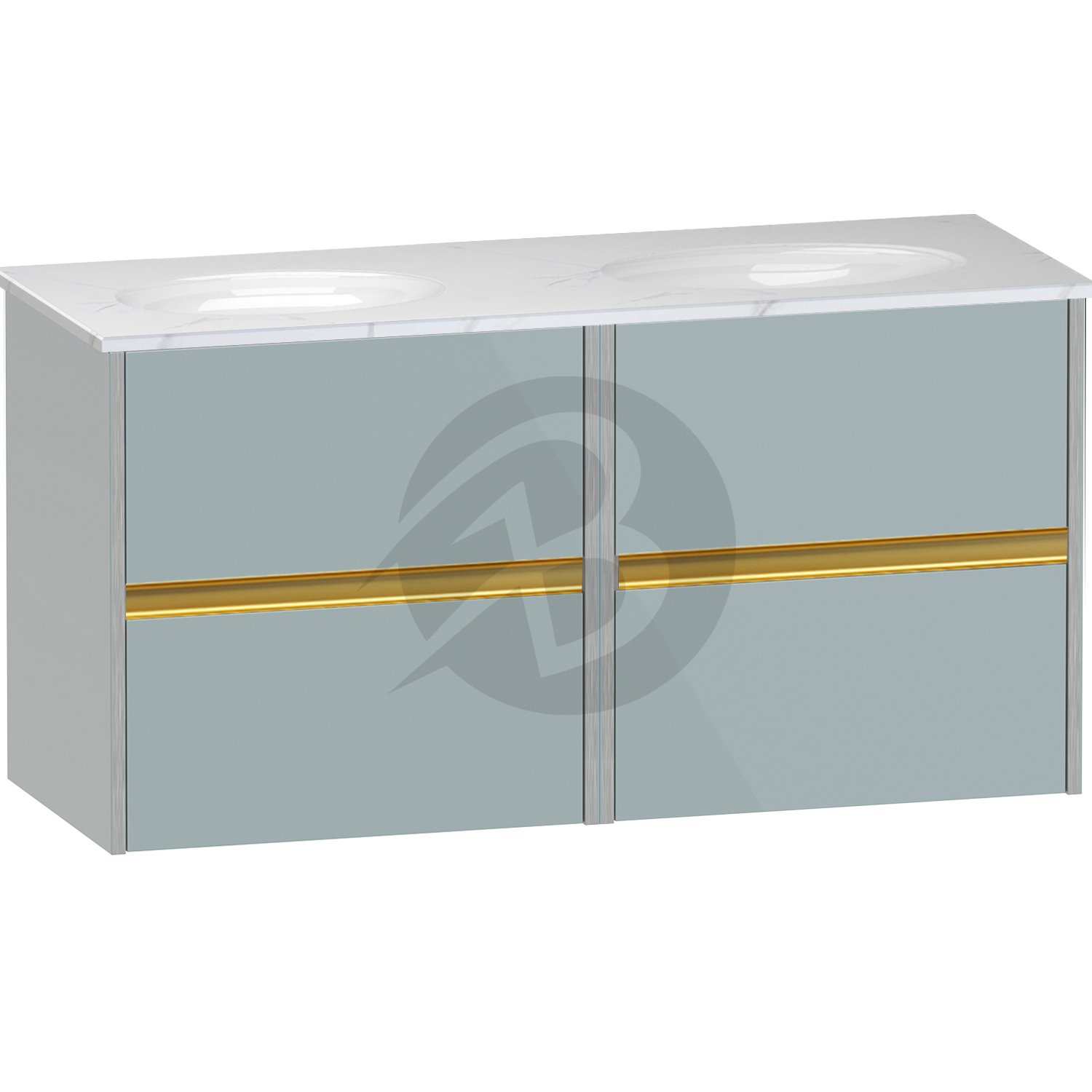 Calypso Bowland 4 Drawer Wall Hung Vanity Unit With Calypstone Aura Cirrus White Basin – 1200mm Wide – No TH - Sea Breeze