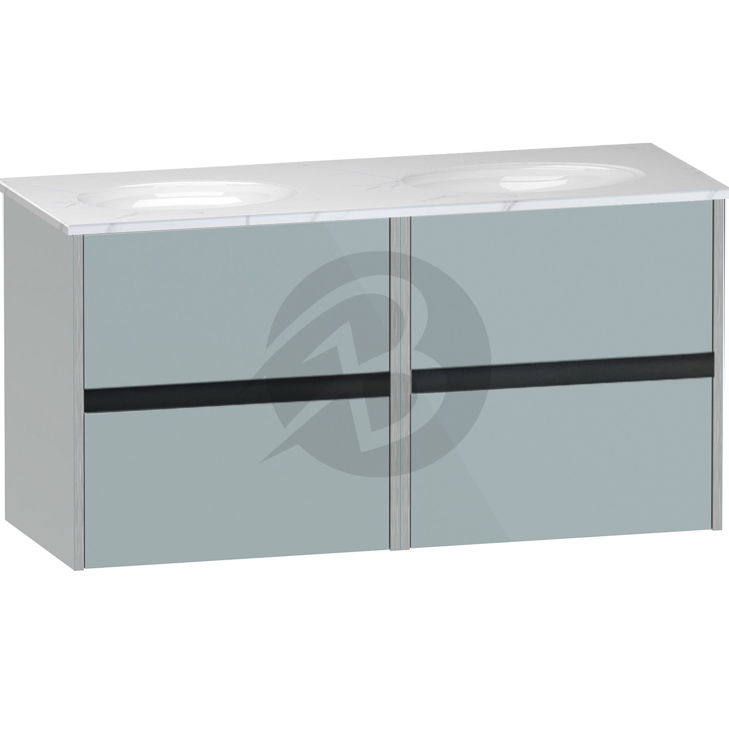 Calypso Bowland 4 Drawer Wall Hung Vanity Unit With Calypstone Aura Cirrus White Basin – 1200mm Wide – No TH - Sea Breeze