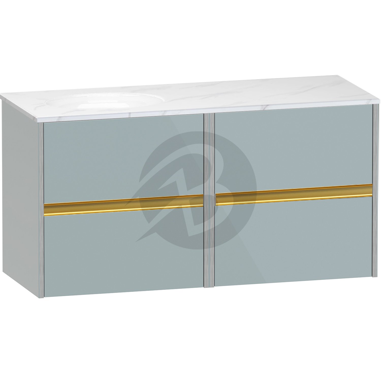 Calypso Bowland 4 Drawer Wall Hung Vanity Unit With Calypstone Aura Cirrus White Basin – 1200mm Wide – No TH – LH - Sea Breeze