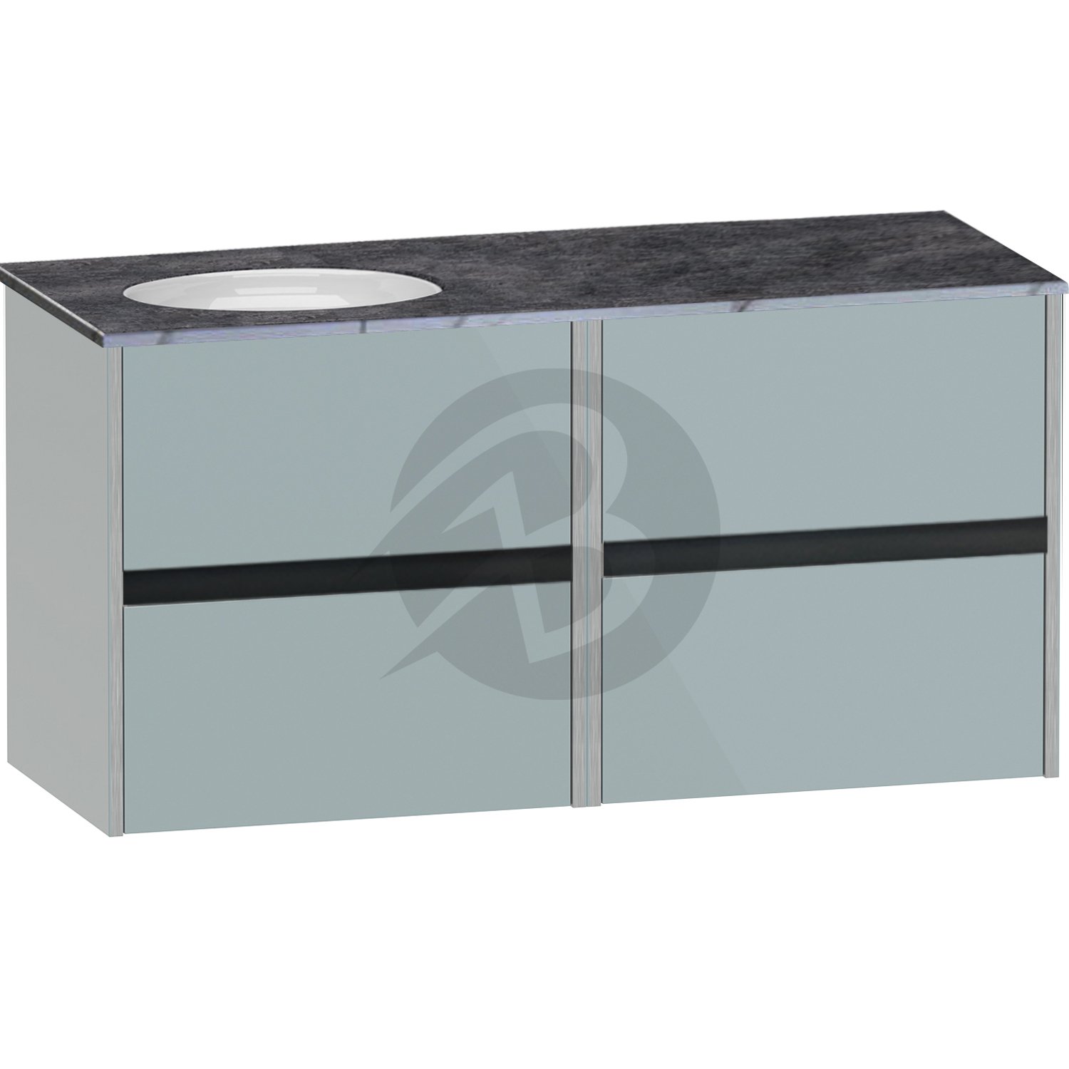 Calypso Bowland 4 Drawer Wall Hung Vanity Unit With Calypstone Aura Storm Grey Basin – 1200mm Wide – No TH – LH - Sea Breeze